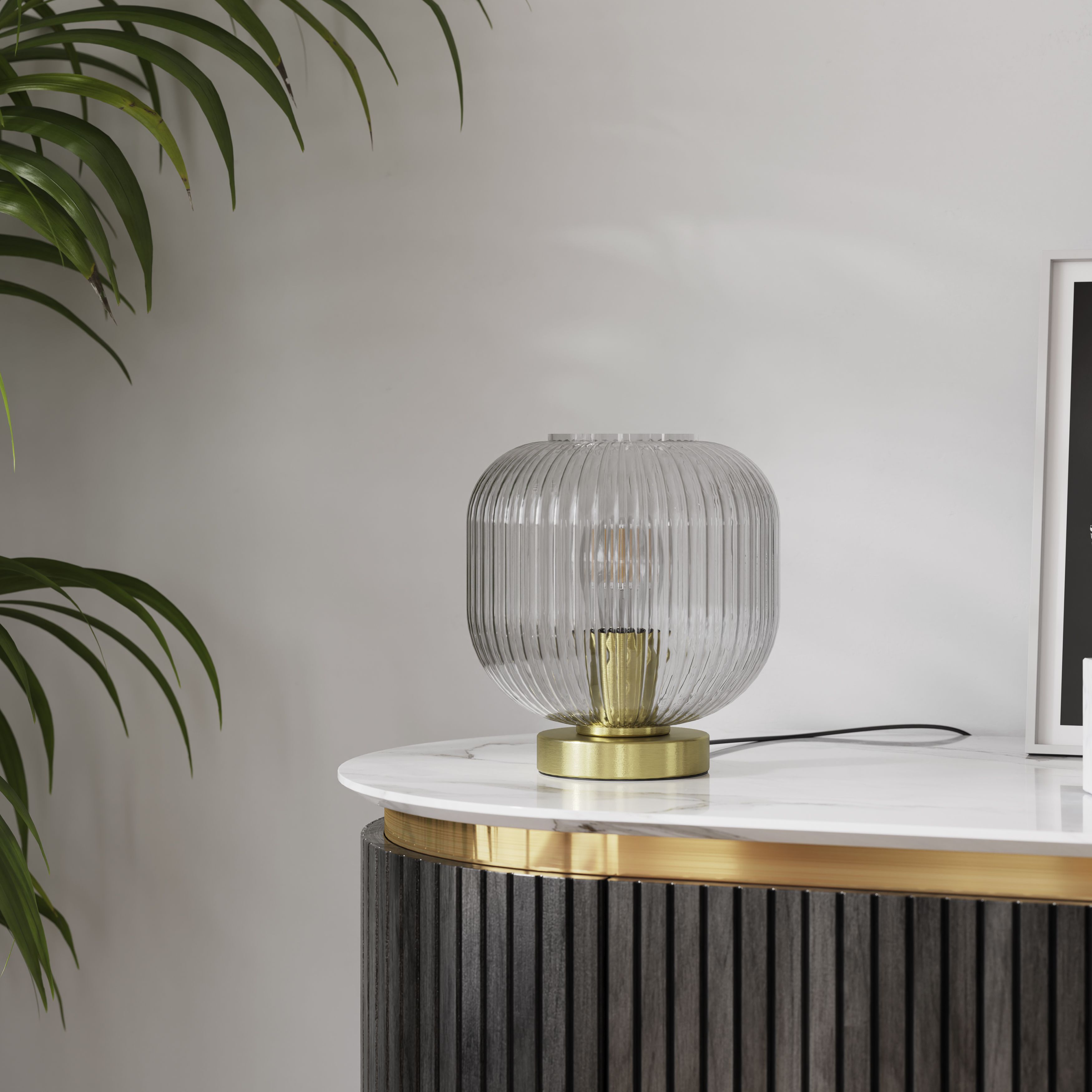 GoodHome Lybia Brushed Satin Brass effect Eco halogen Round Table lamp