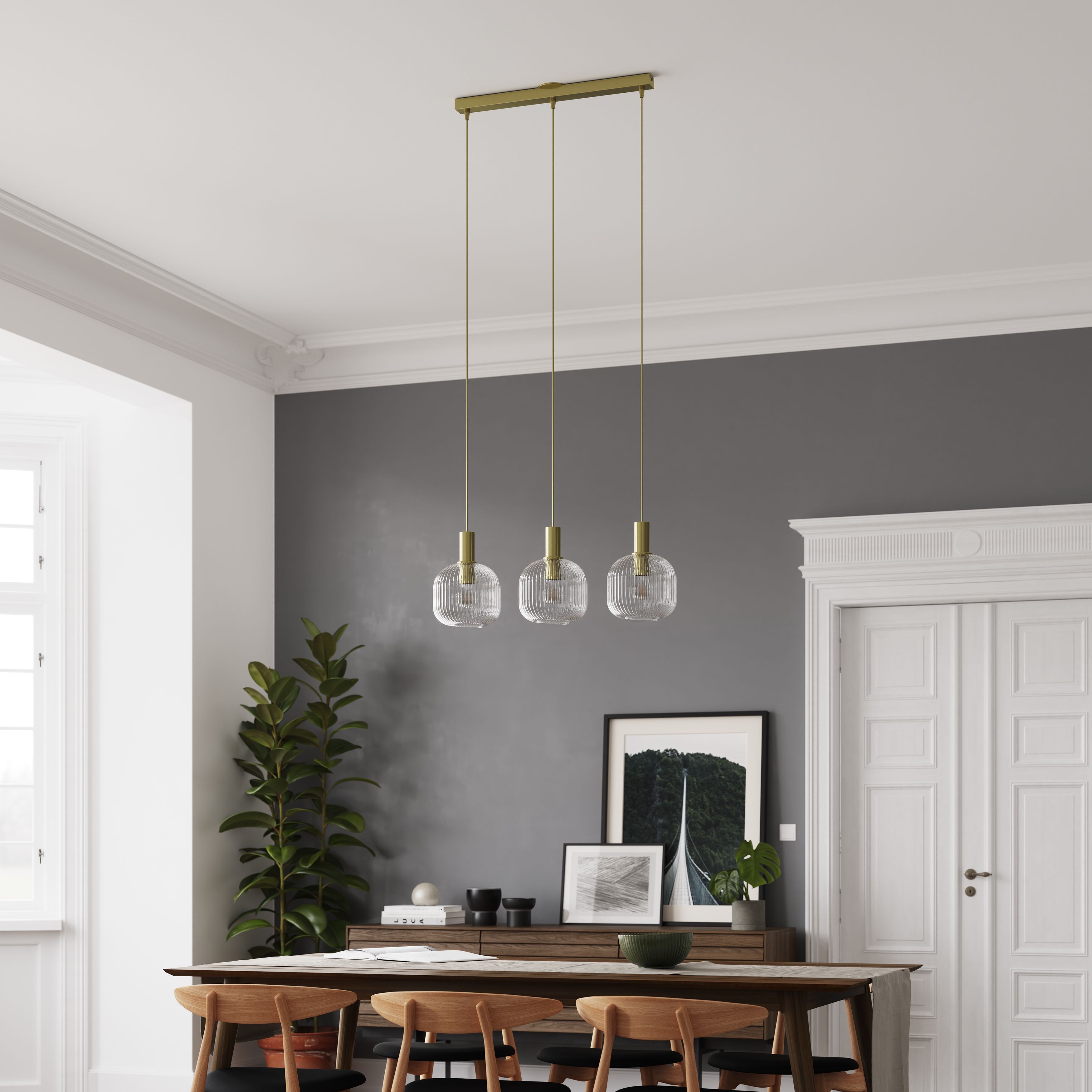 GoodHome Lybia Satin Brass 3 Lamp LED Pendant ceiling light, (Dia)740mm