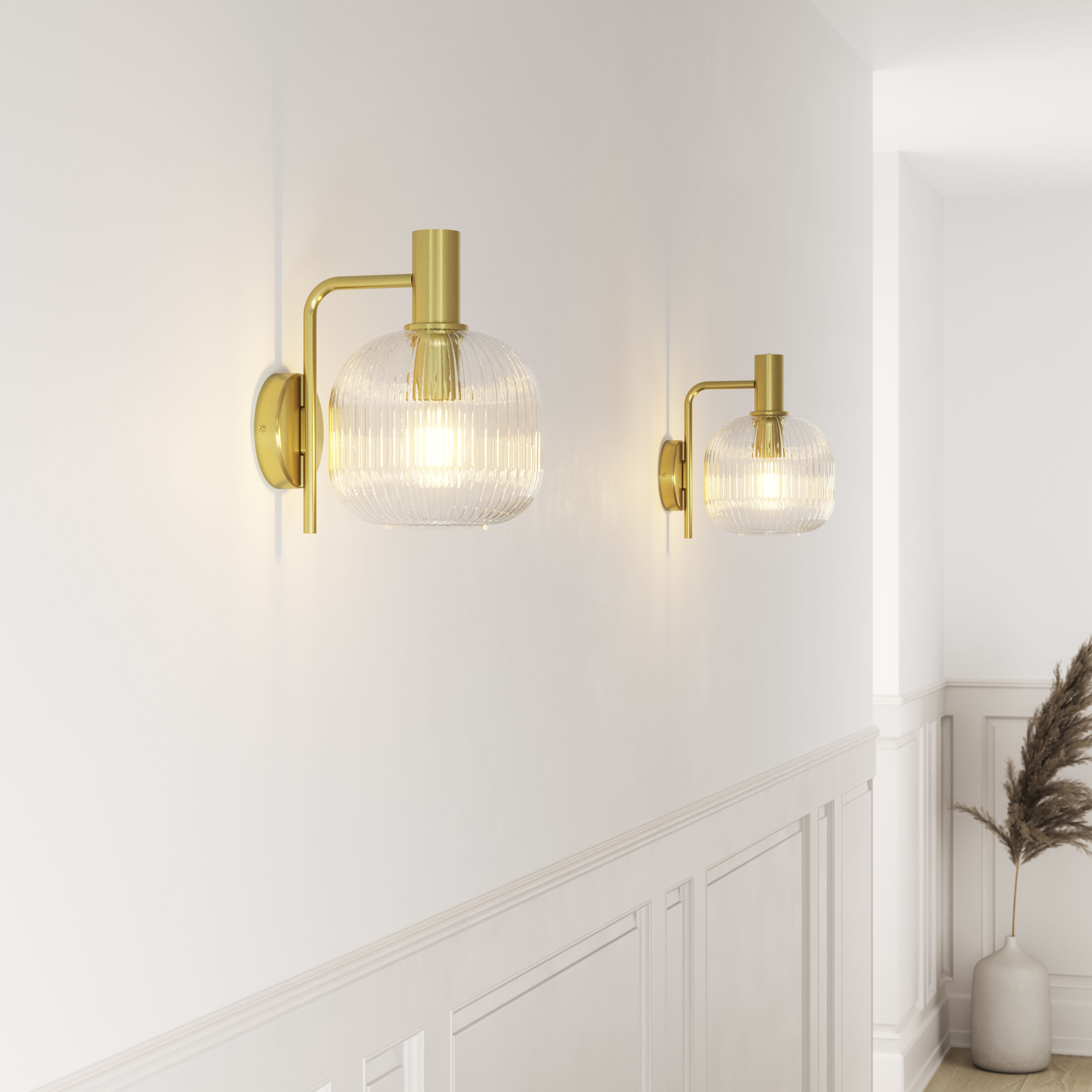 GoodHome Lybia Satin Brass effect Wired Wall light