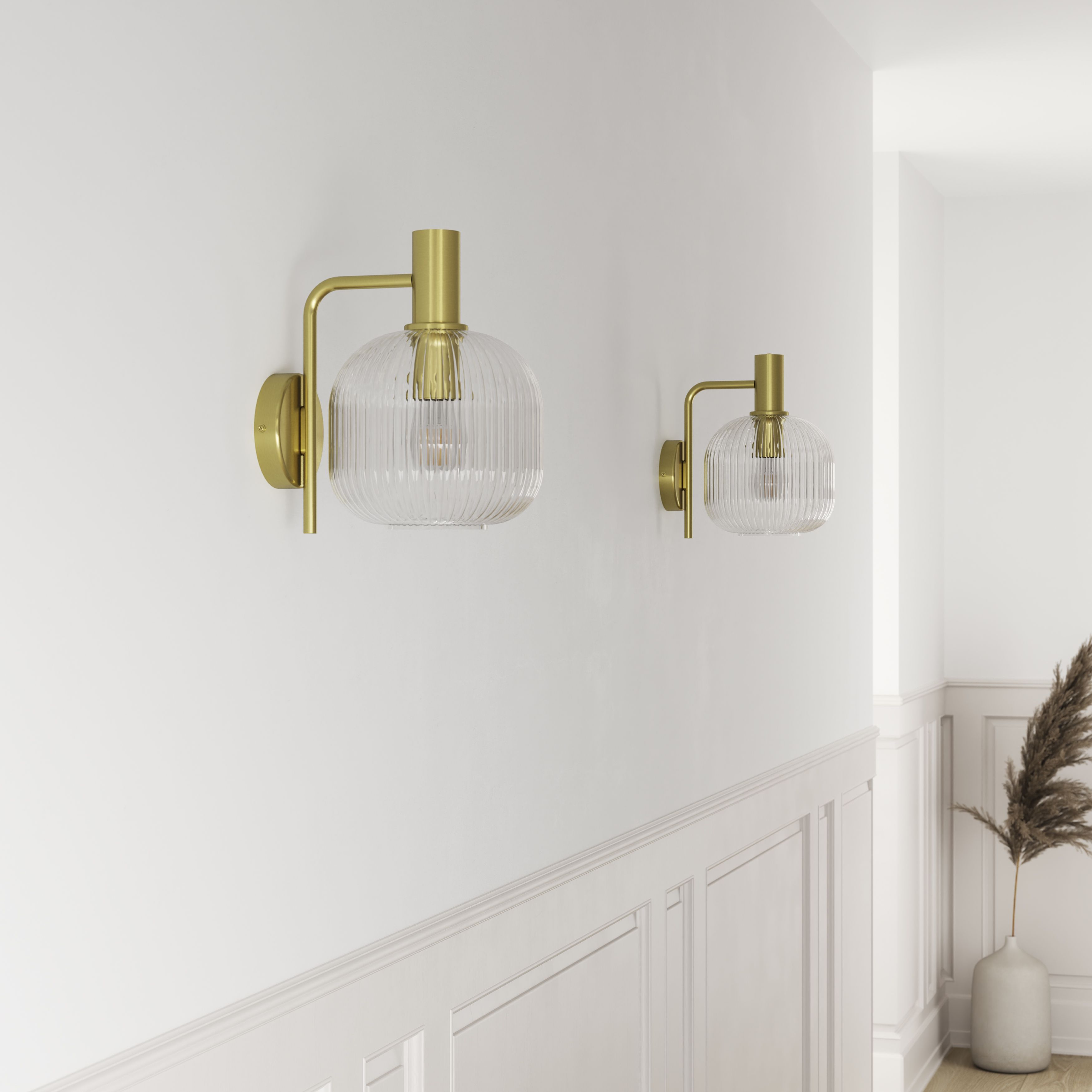 GoodHome Lybia Satin Brass effect Wired Wall light