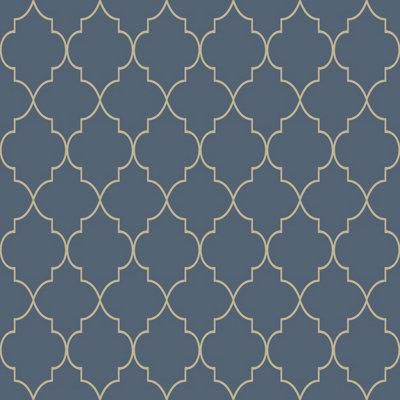 GoodHome Lypiatt Navy Metallic effect Geometric Textured Wallpaper