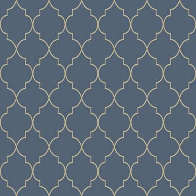 GoodHome Lypiatt Navy Metallic effect Geometric Textured Wallpaper