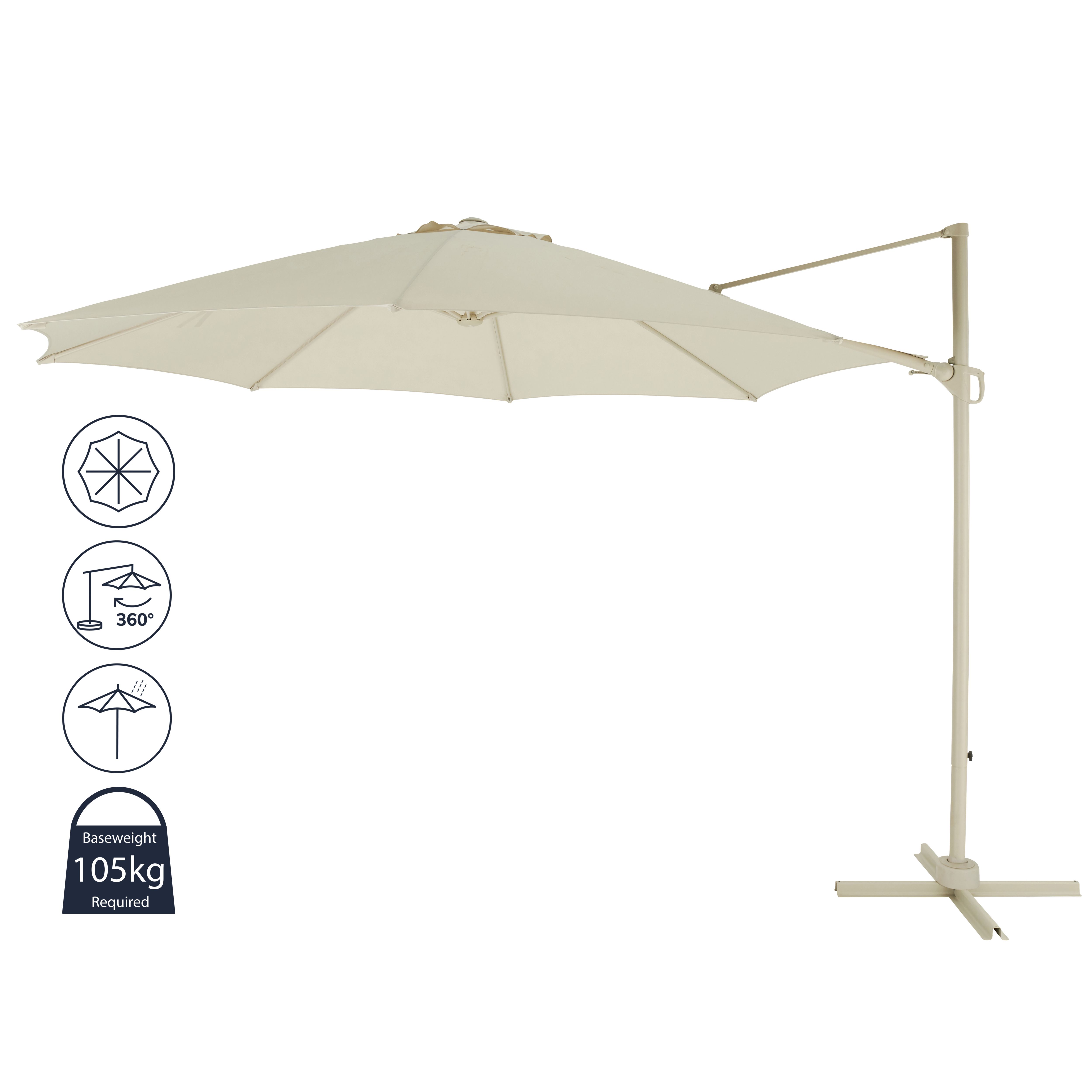 GoodHome Mallorca 3.46m Sand Overhanging parasol