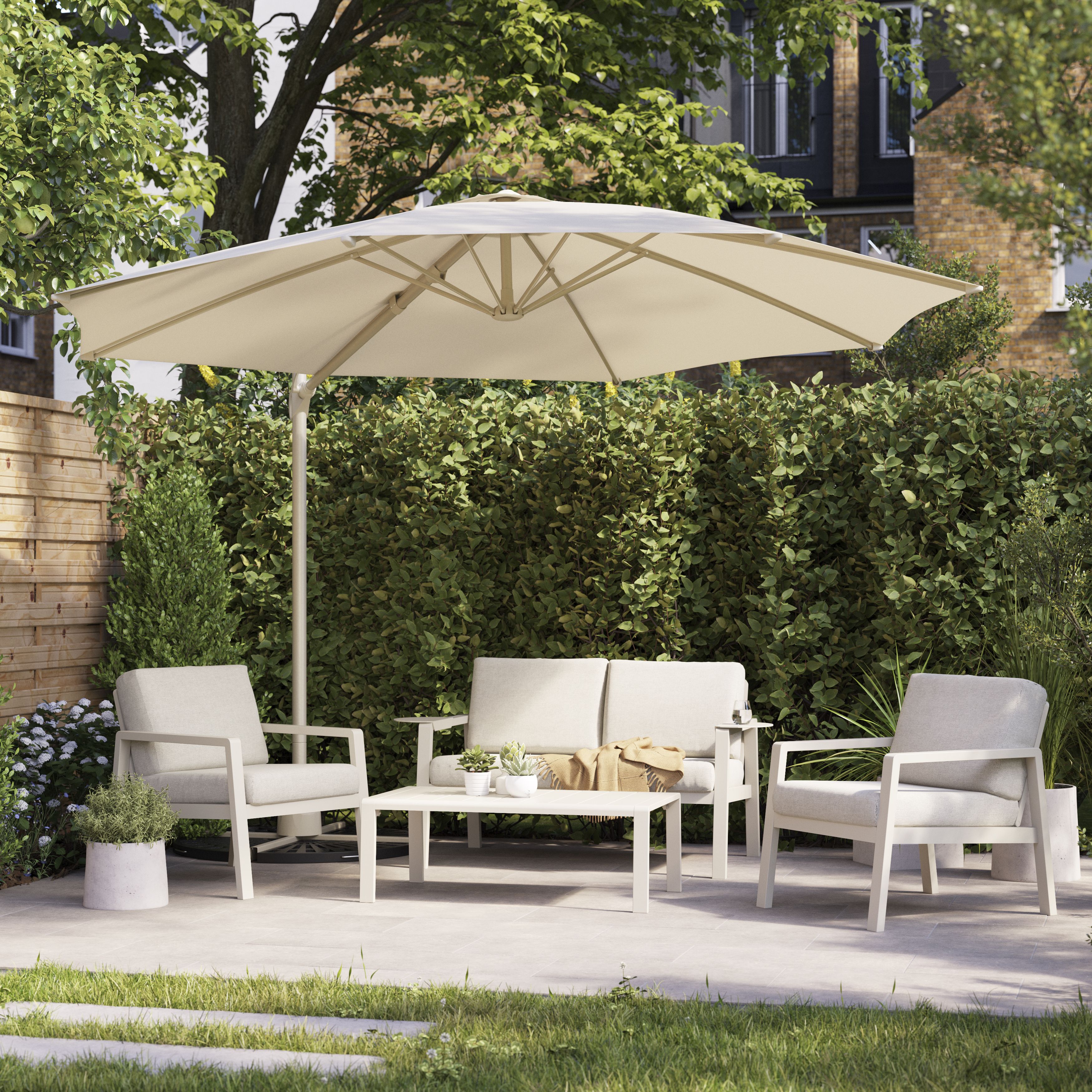GoodHome Mallorca 3.46m Sand Overhanging parasol