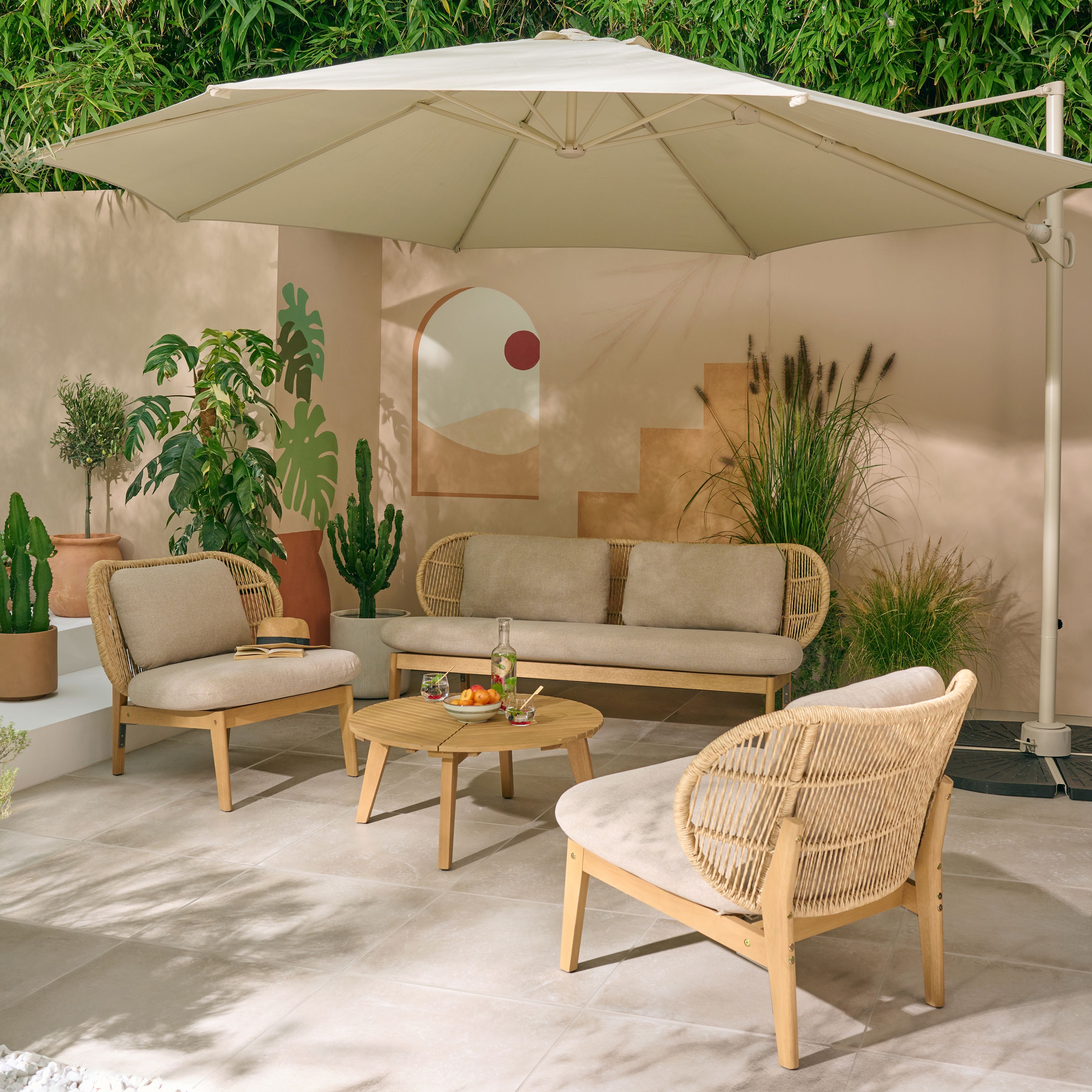 GoodHome Mallorca 3.46m Sand Overhanging parasol