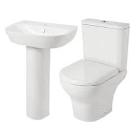 GoodHome Malo White Close-coupled Floor-mounted Toilet & full pedestal basin Without taps (W)380mm (H)830mm
