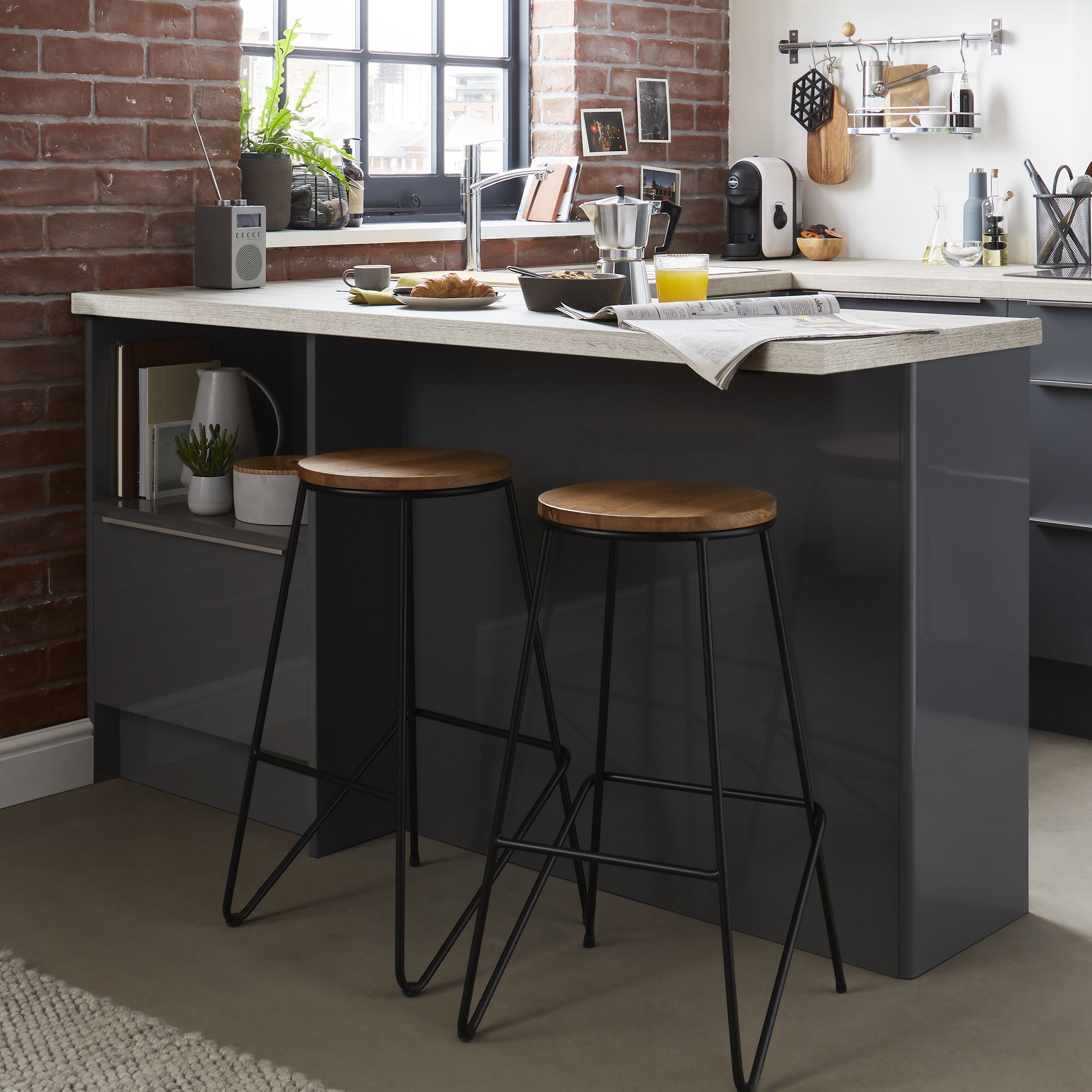 GoodHome Maloux Black Metal Bar stool