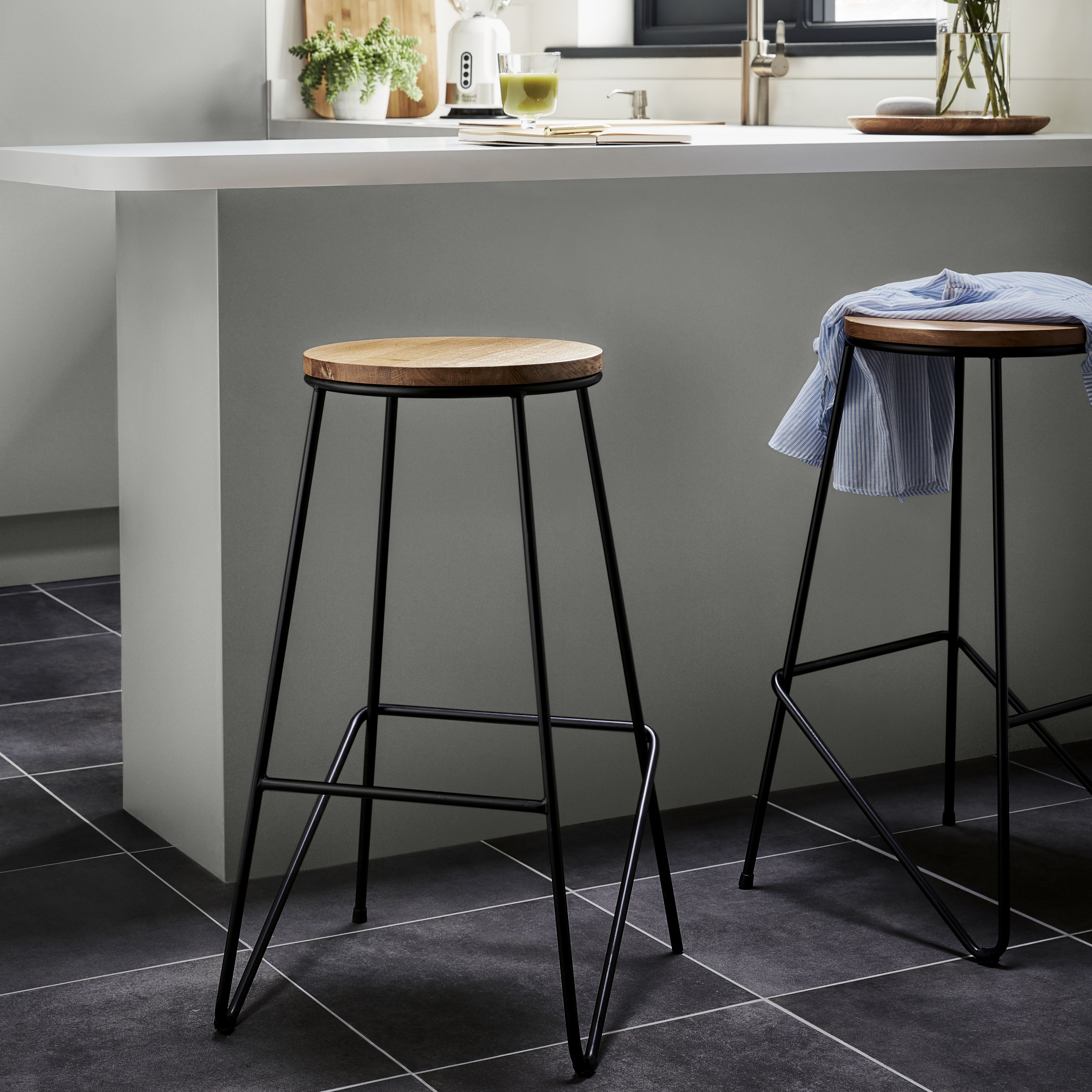 GoodHome Maloux Black Metal Bar stool