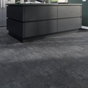 GoodHome Mambo Dark Grey Natural Slate effect Textured Click vinyl Tile, 2.23m²