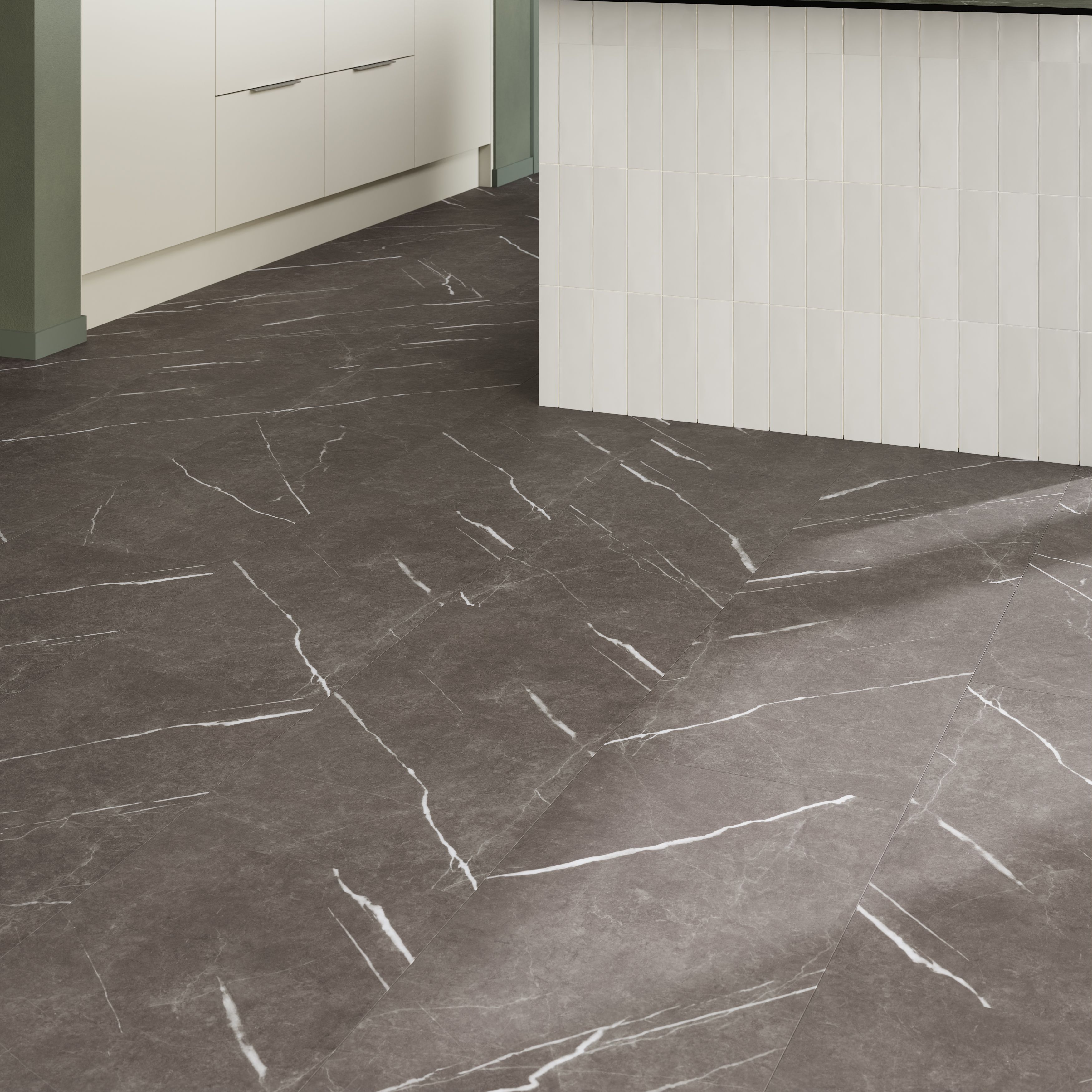 GoodHome Mambo Grey Natural Marble effect Textured Click vinyl Tile, 1.92m²