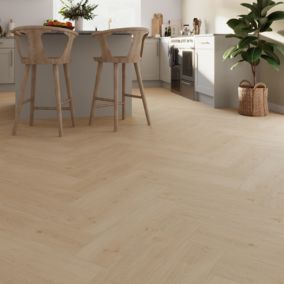 GoodHome Mambo Lulea Natural Knotted Wood effect Synchronised Herringbone Click vinyl Planks, 2.24m²