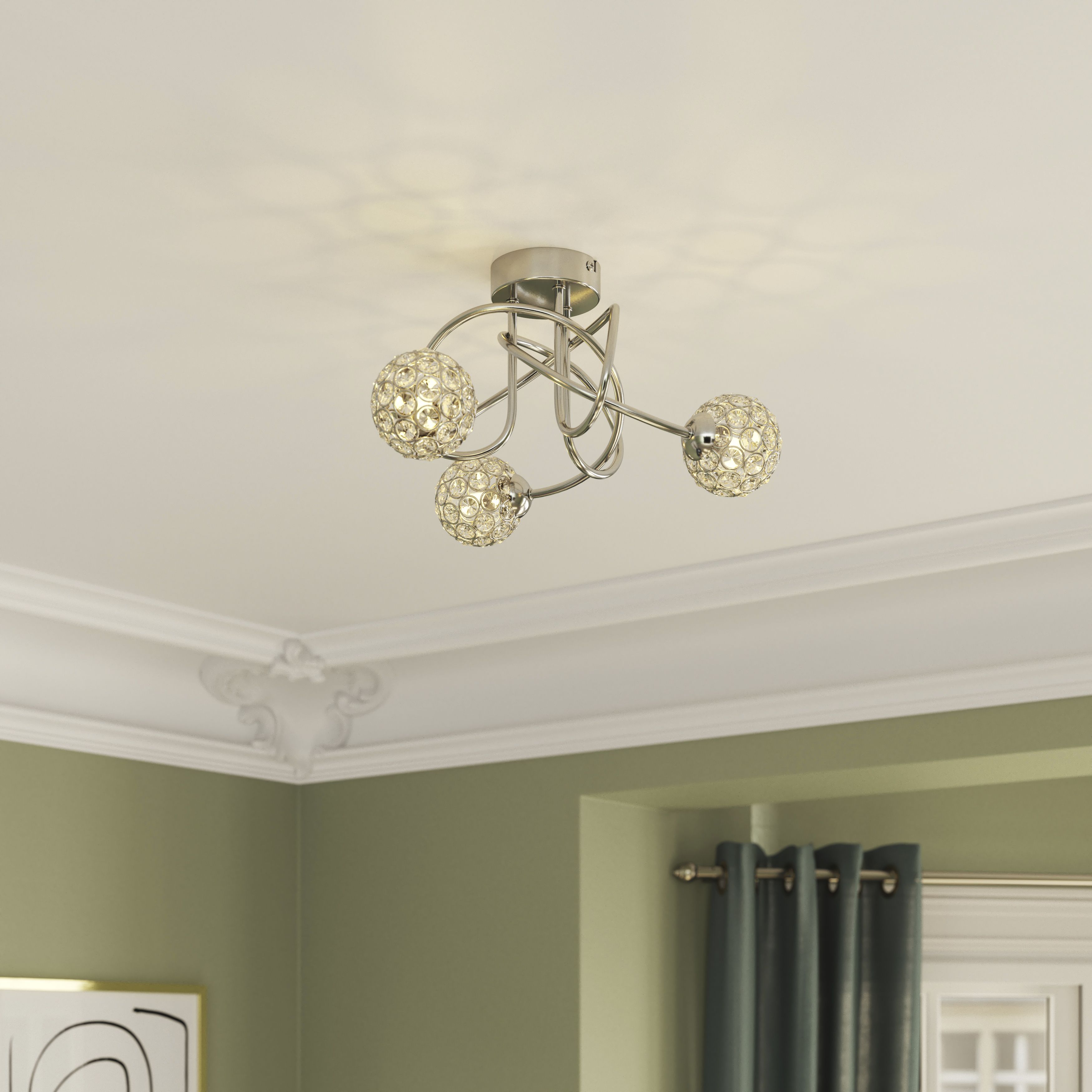GoodHome Mantus Spiral Glass & metal Chrome effect 3 Lamp LED Ceiling light