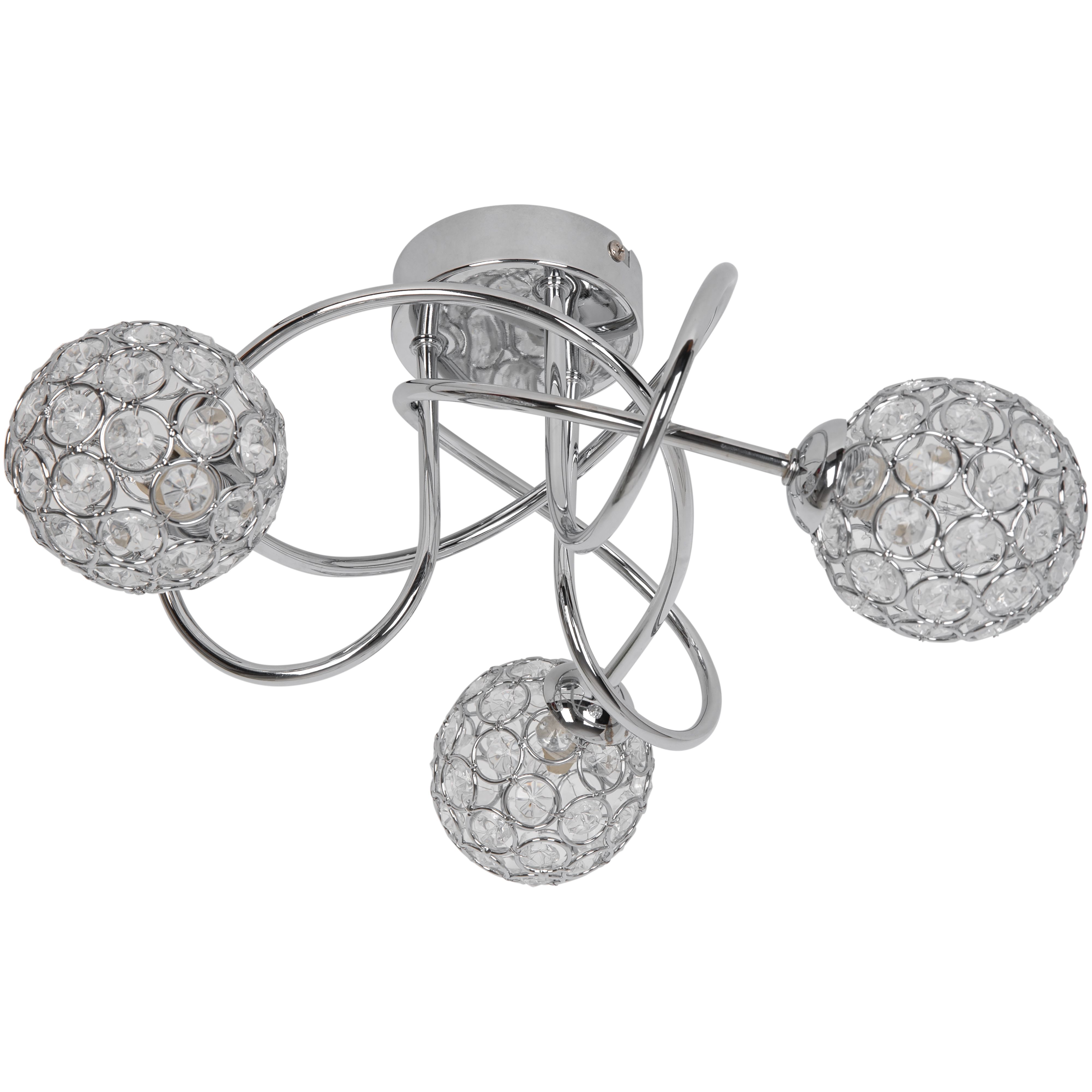 GoodHome Mantus Spiral Glass & metal Chrome effect 3 Lamp LED Ceiling light