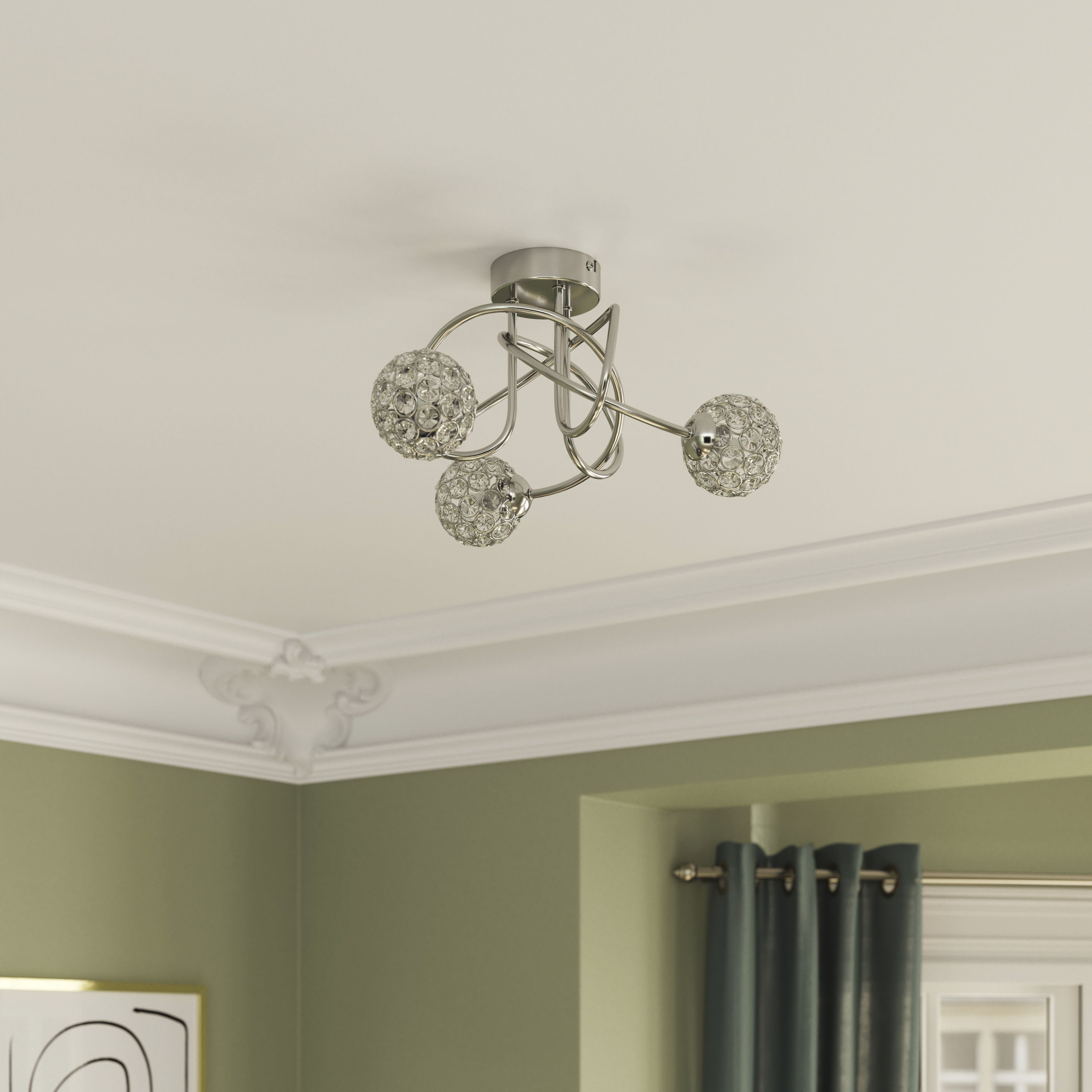 GoodHome Mantus Spiral Glass & metal Chrome effect 3 Lamp LED Ceiling light