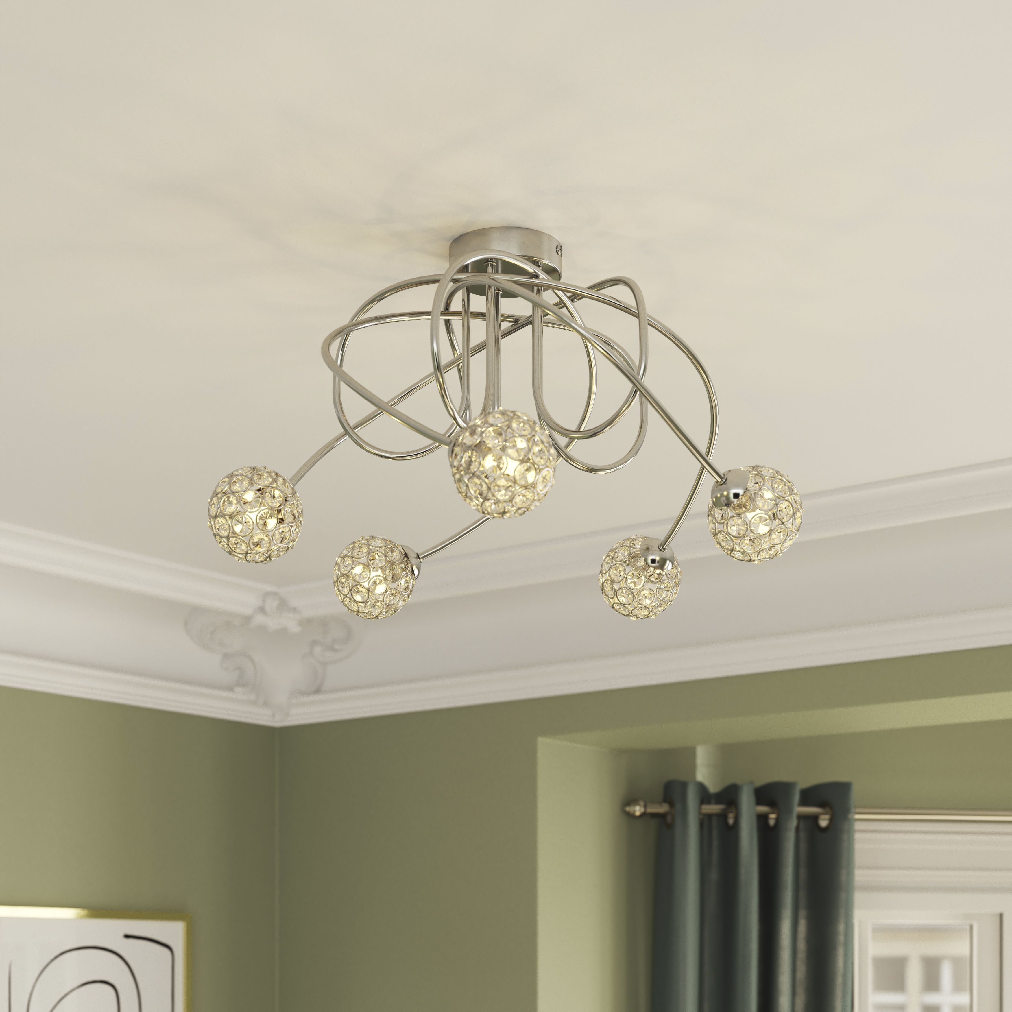 GoodHome Mantus Spiral Glass & metal Chrome effect 5 Lamp LED Ceiling light