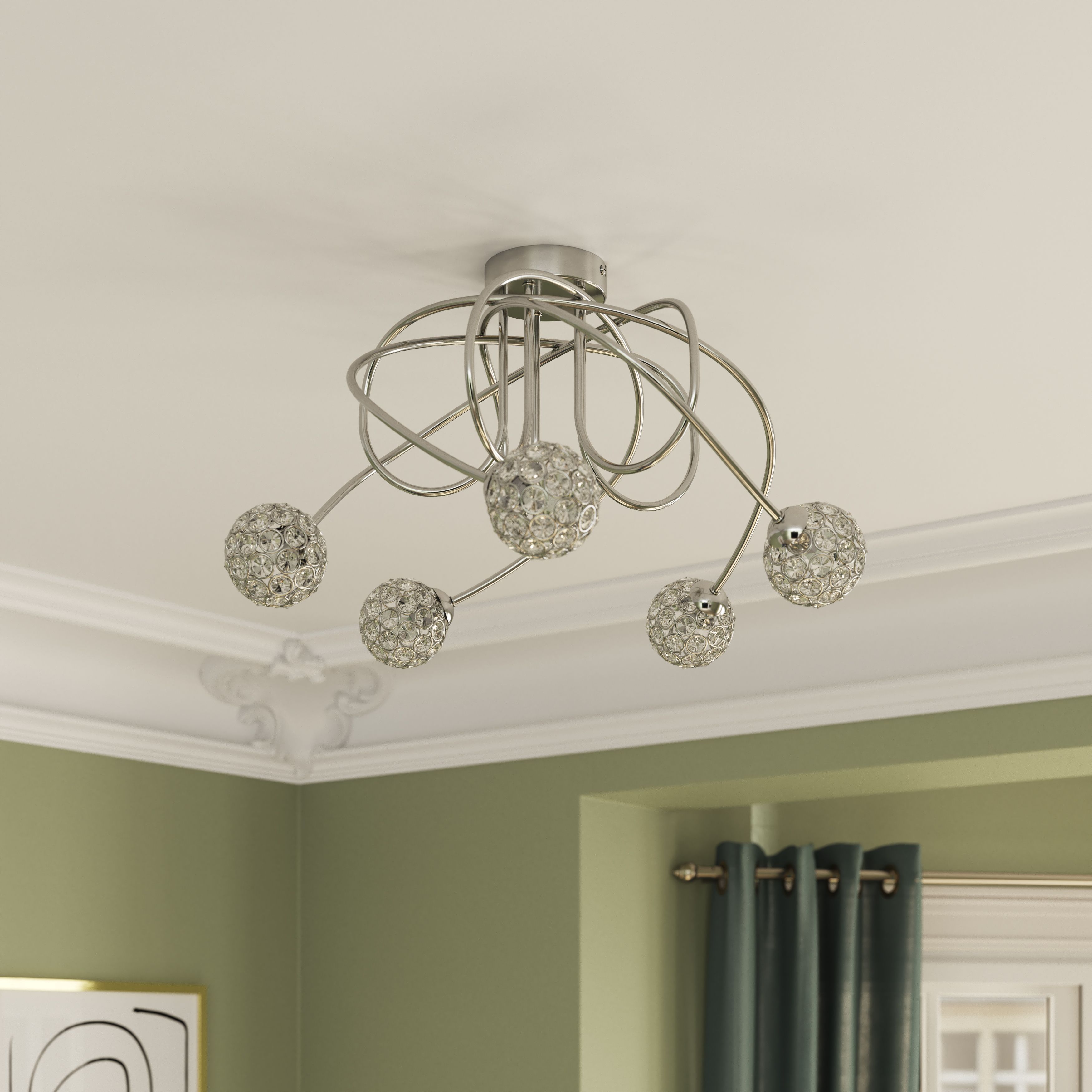 GoodHome Mantus Spiral Glass & metal Chrome effect 5 Lamp LED Ceiling light