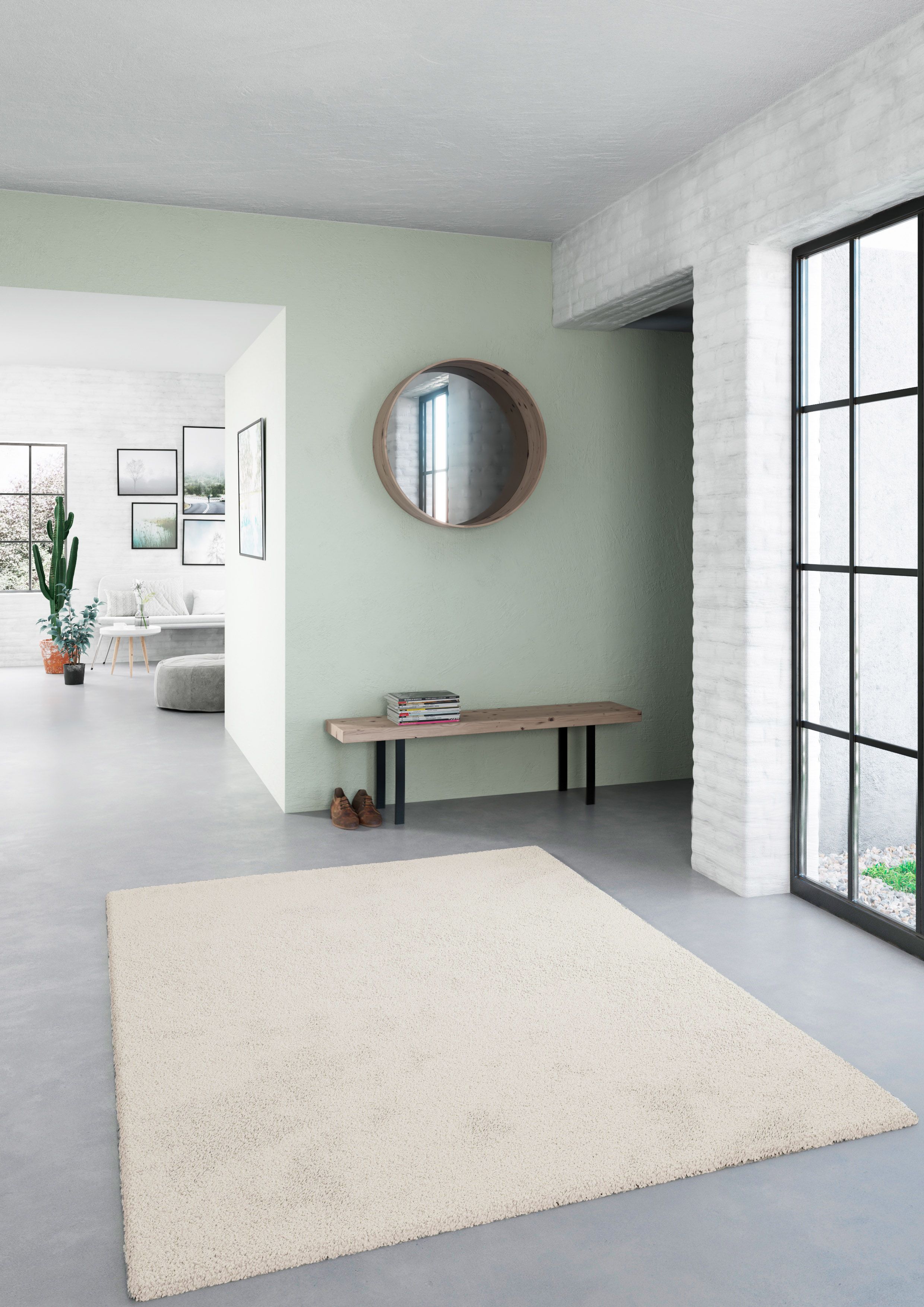GoodHome Manzo Off white Rug 170cmx120cm