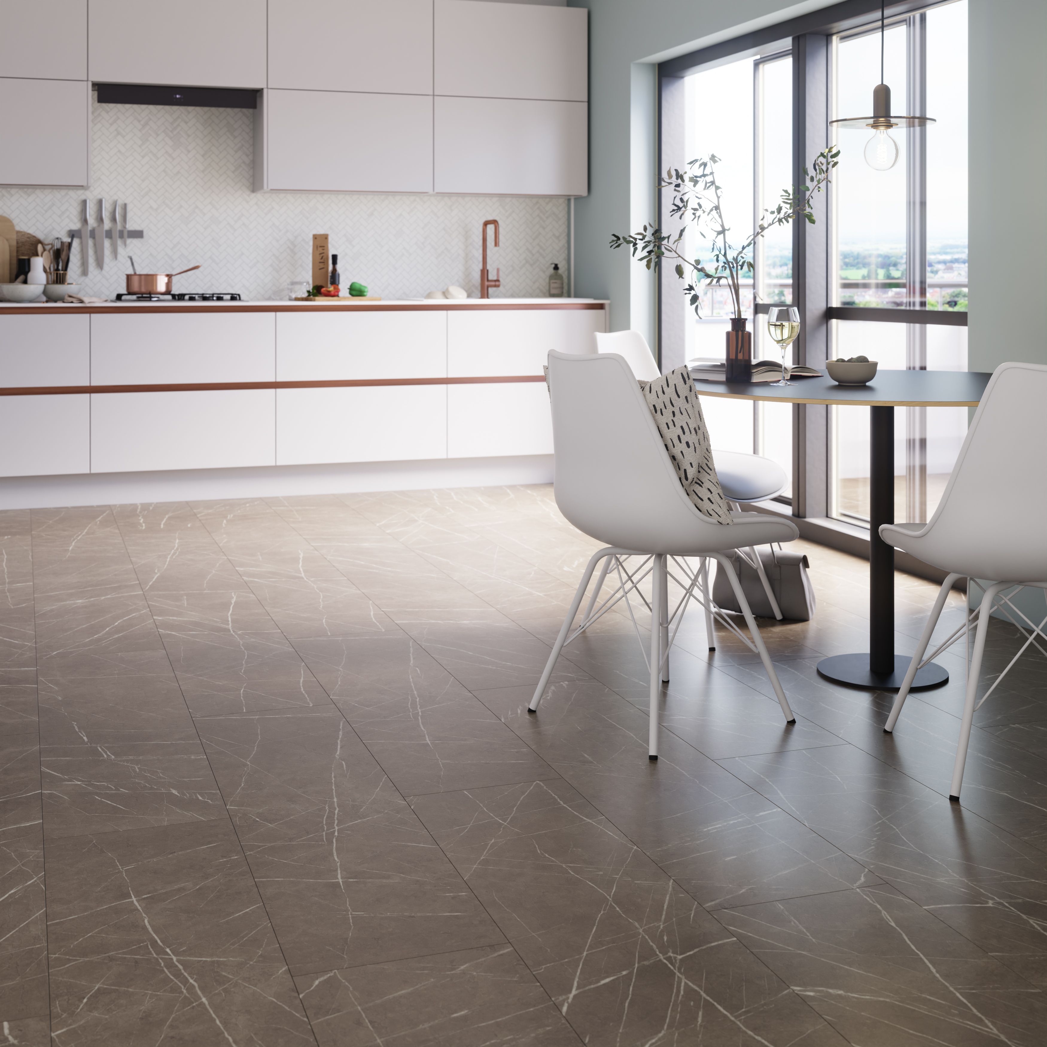 GoodHome Marble Grey & White Marble Tile effect Laminate Flooring Sample