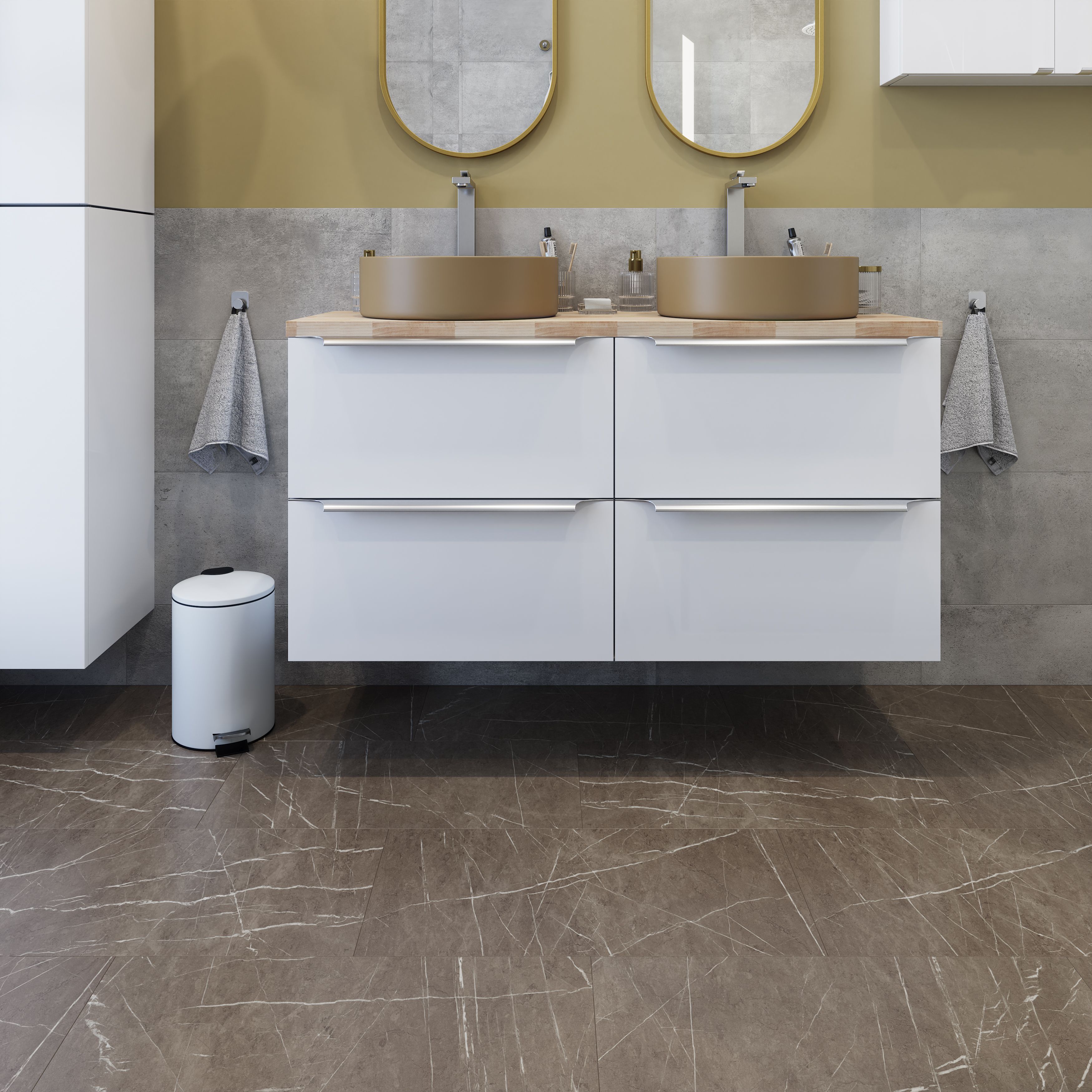 GoodHome Marble Grey & White Marble Tile effect Laminate Flooring Sample