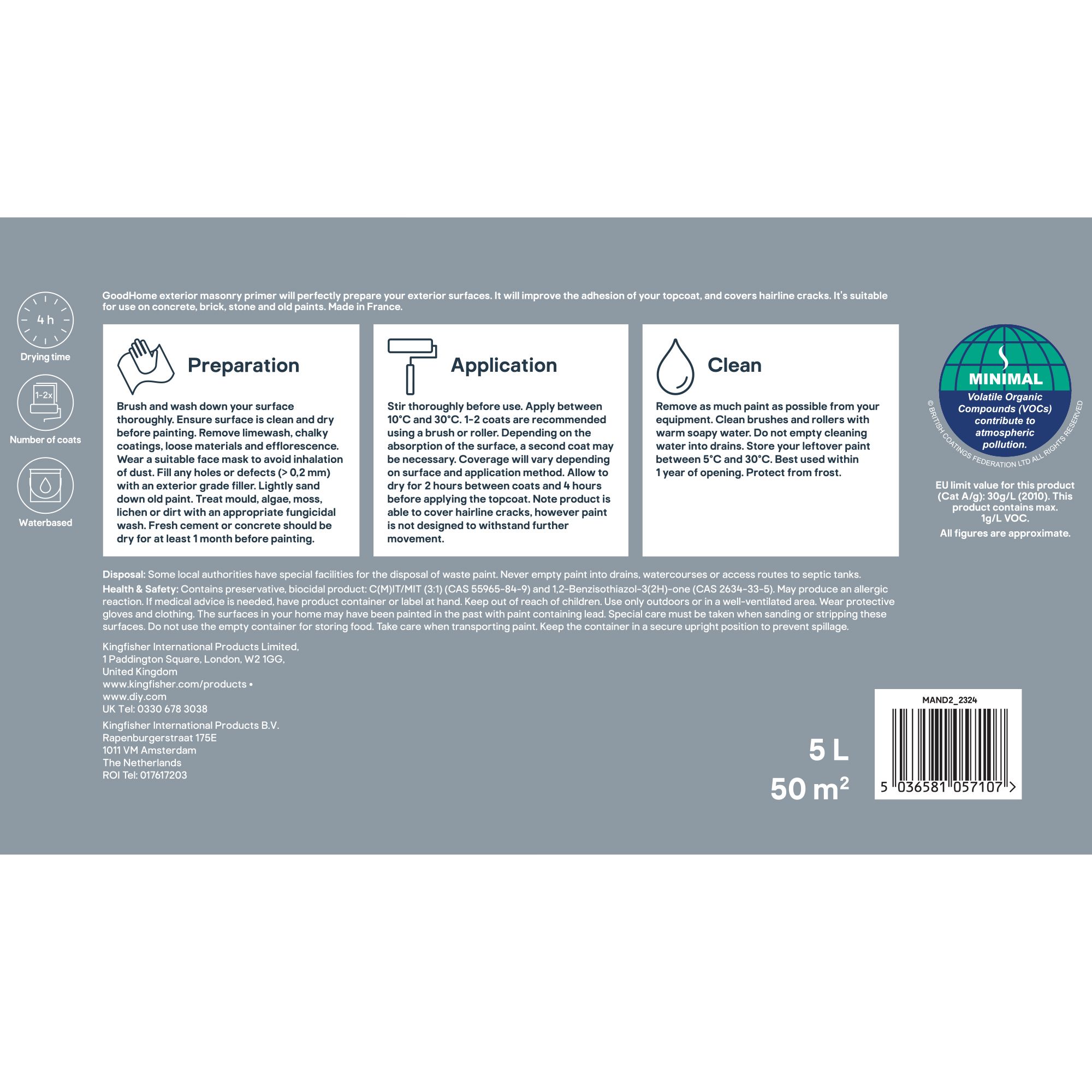 GoodHome Masonry White Primer & undercoat, 5L