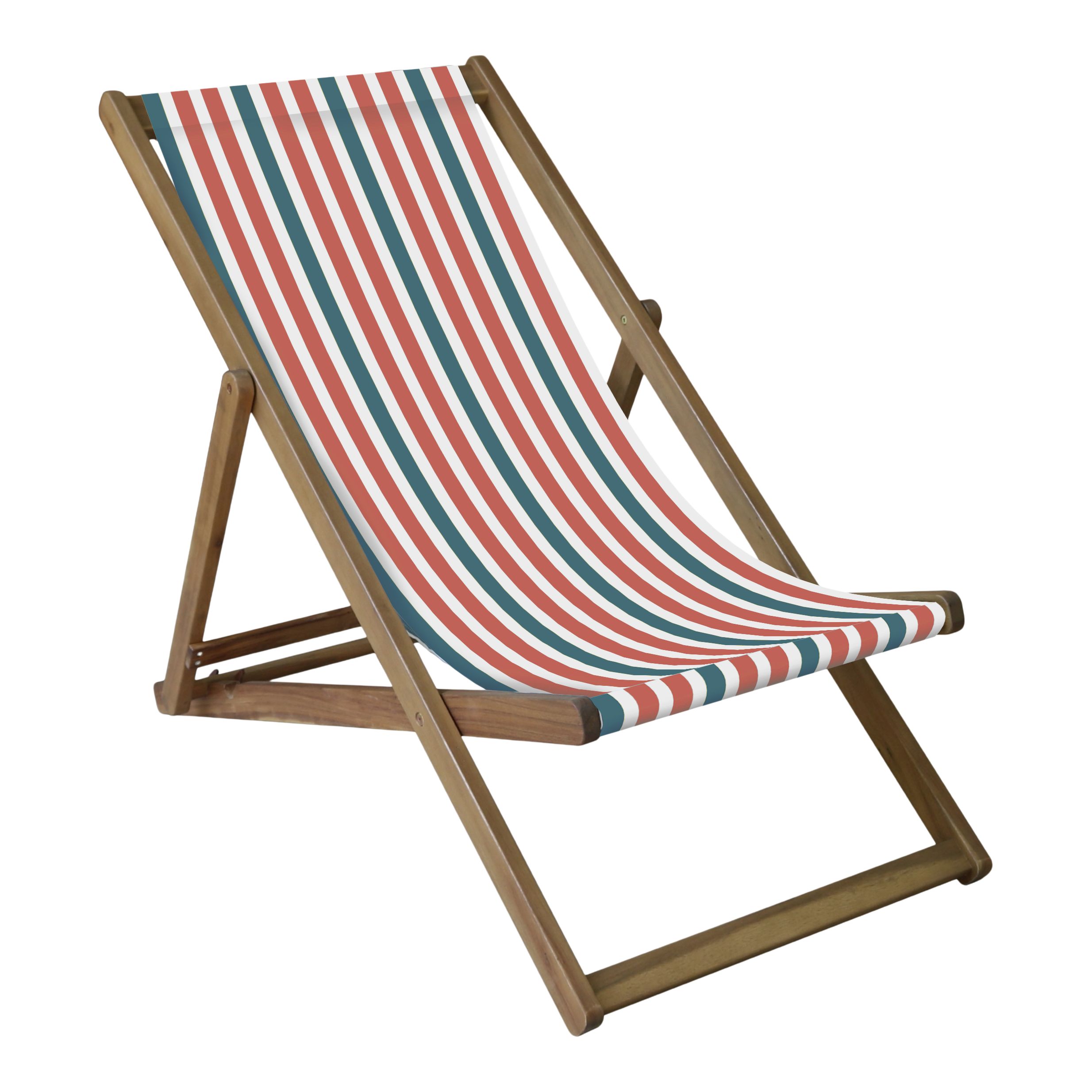 GoodHome Mato Blue & red Wooden Foldable Striped Deck chair