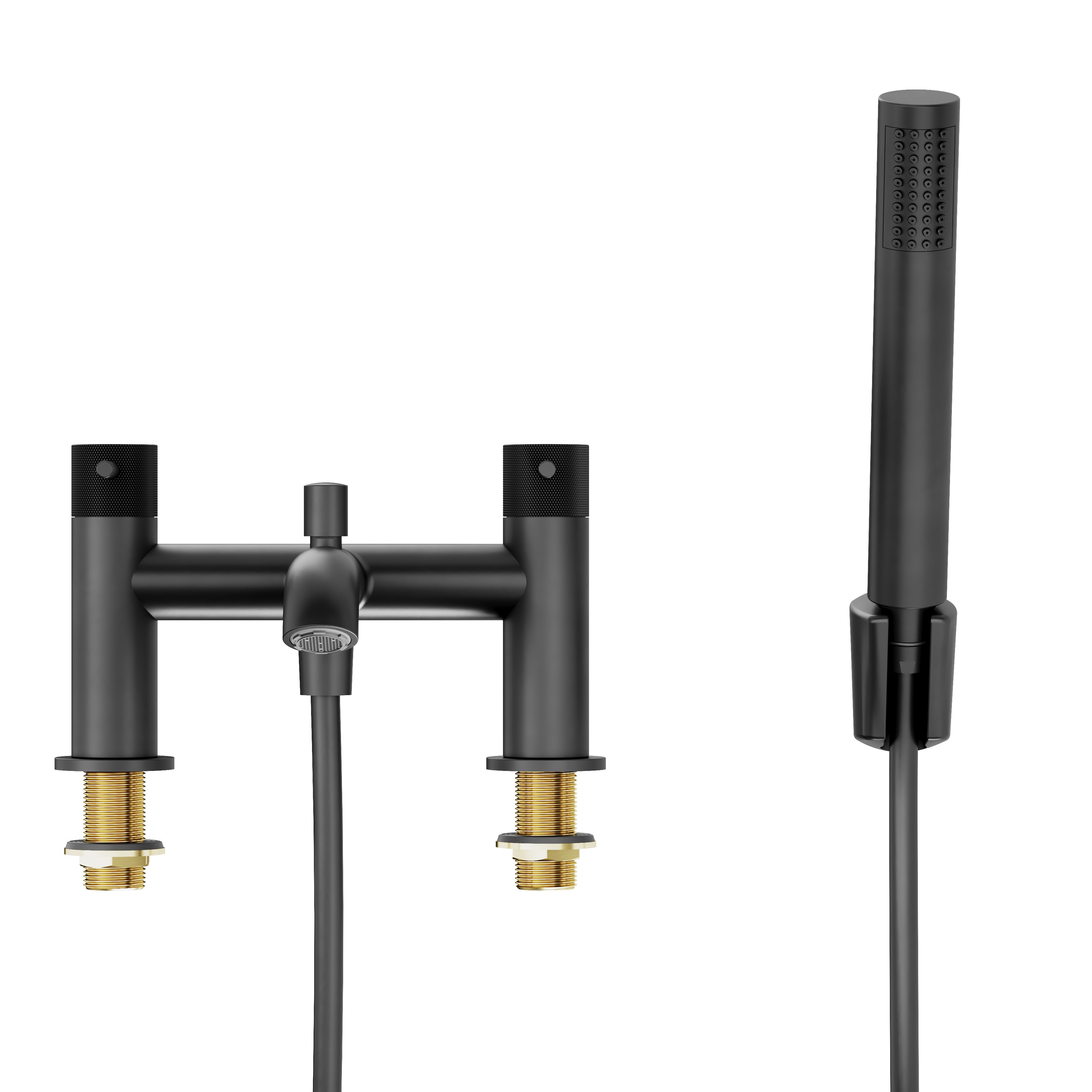 GoodHome Matt Black Deck-mounted Double Bath shower mixer tap with shower kit
