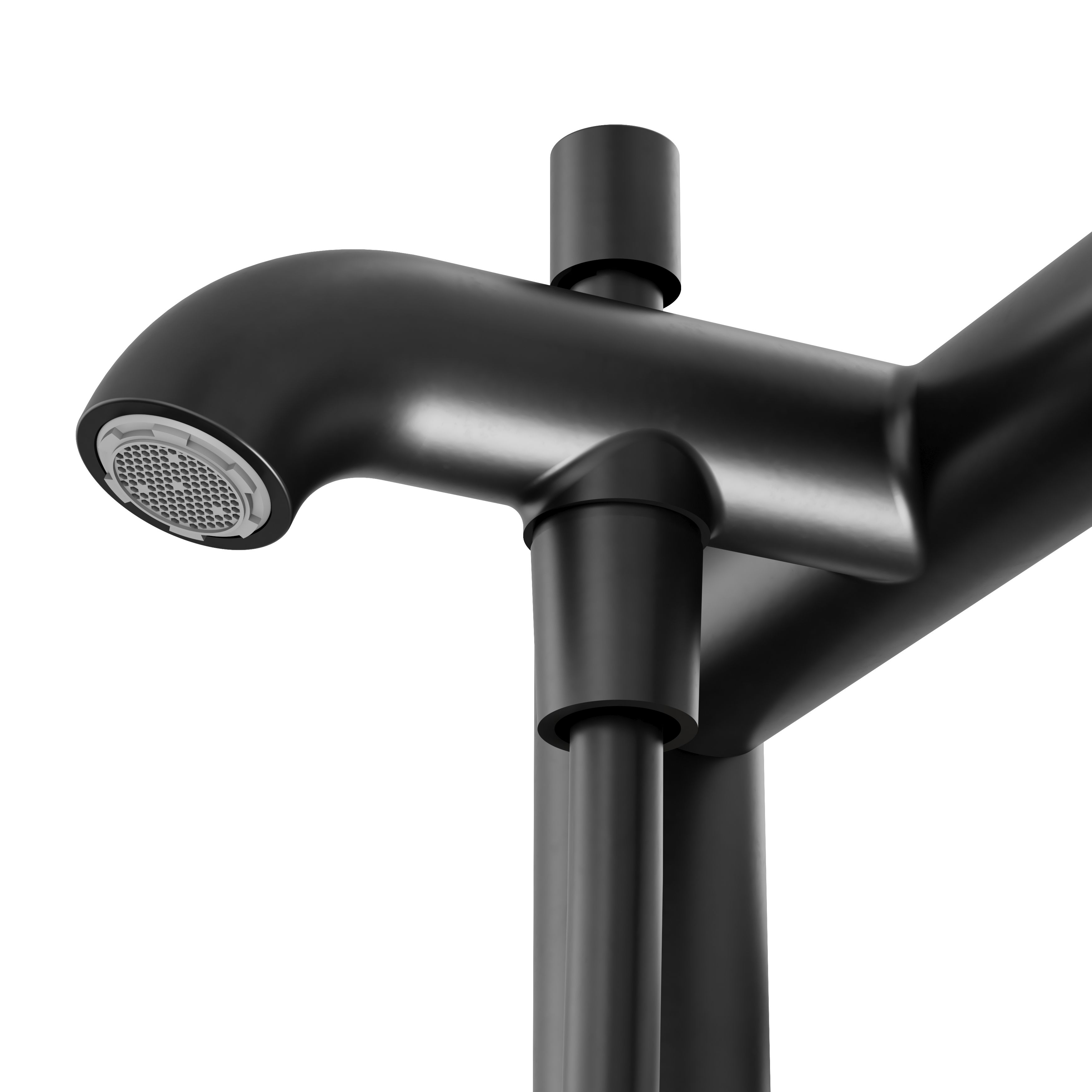 GoodHome Matt Black Deck-mounted Double Bath shower mixer tap with shower kit