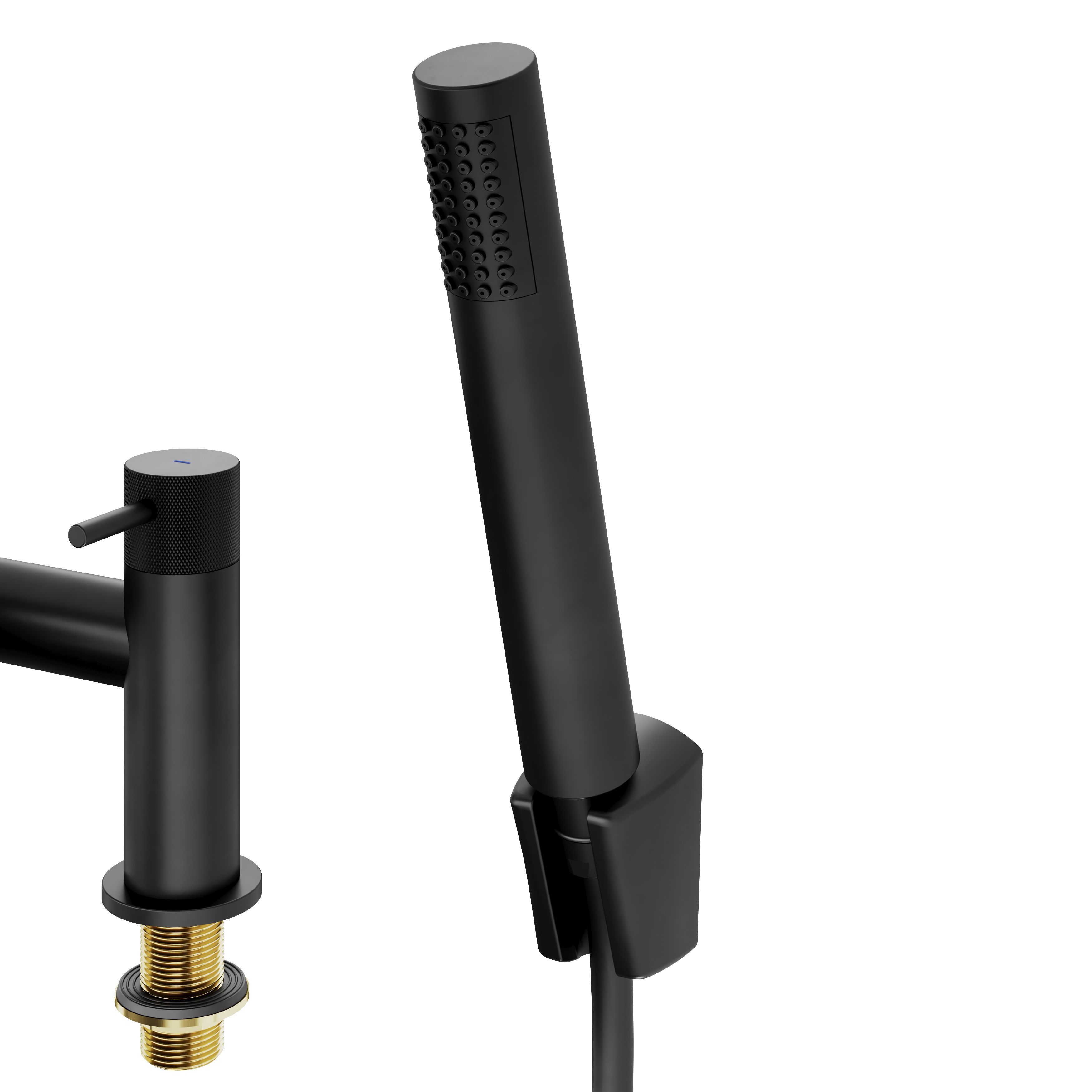 GoodHome Matt Black Deck-mounted Double Bath shower mixer tap with shower kit
