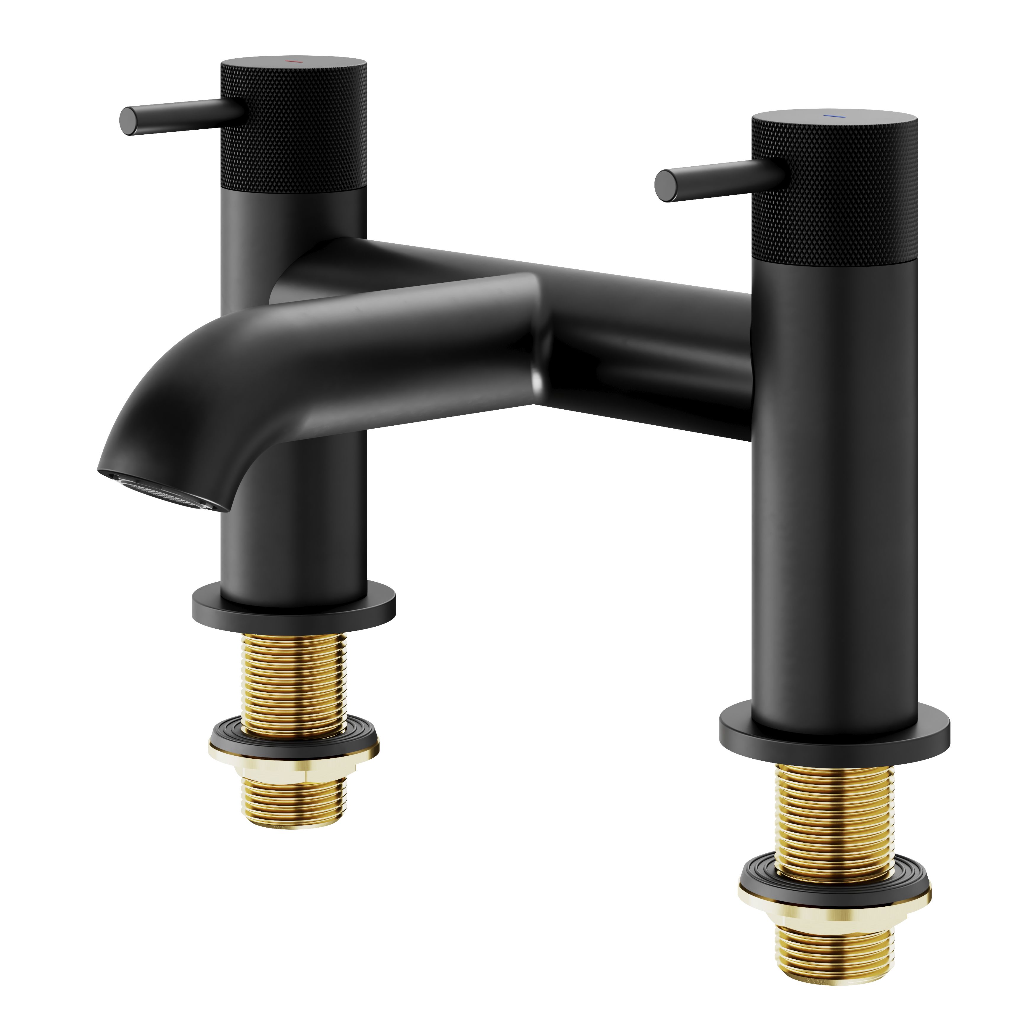 GoodHome Matt Black Deck-mounted Manual Double Bath Filler Tap
