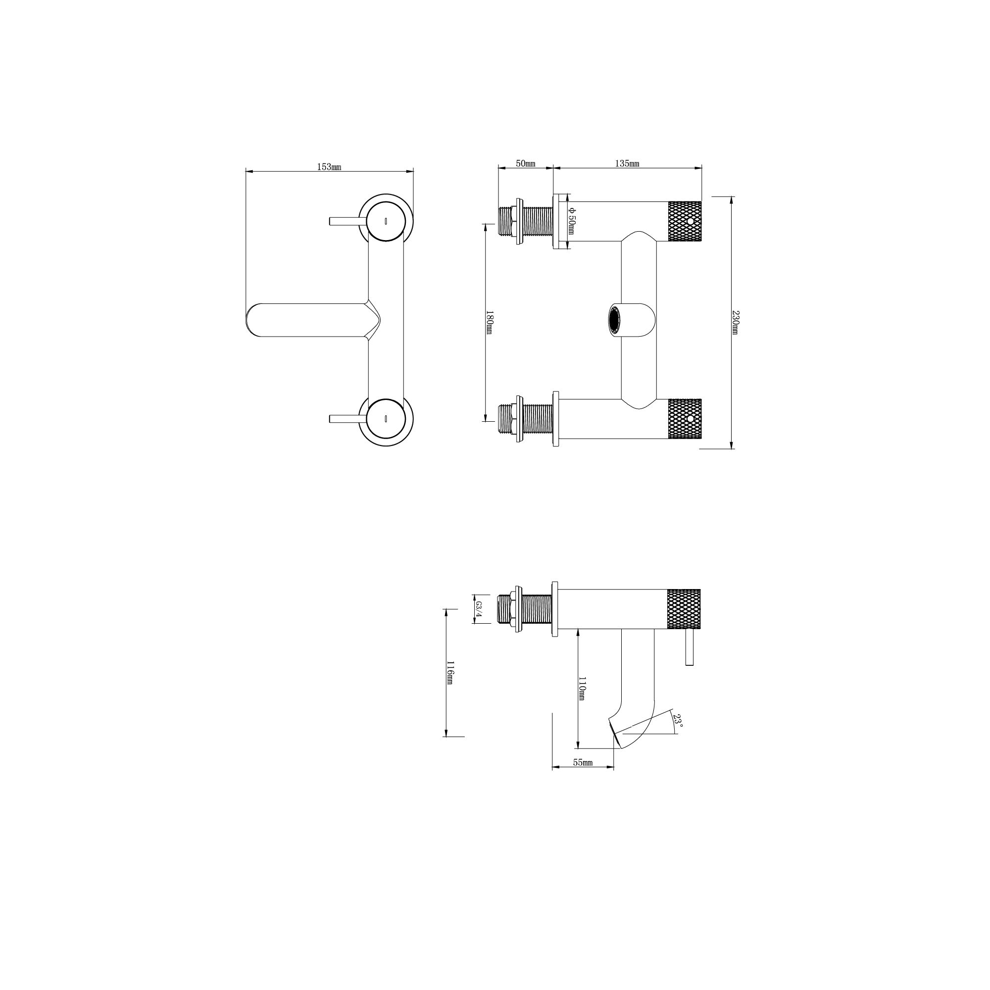 GoodHome Matt Black Deck-mounted Manual Double Bath Filler Tap