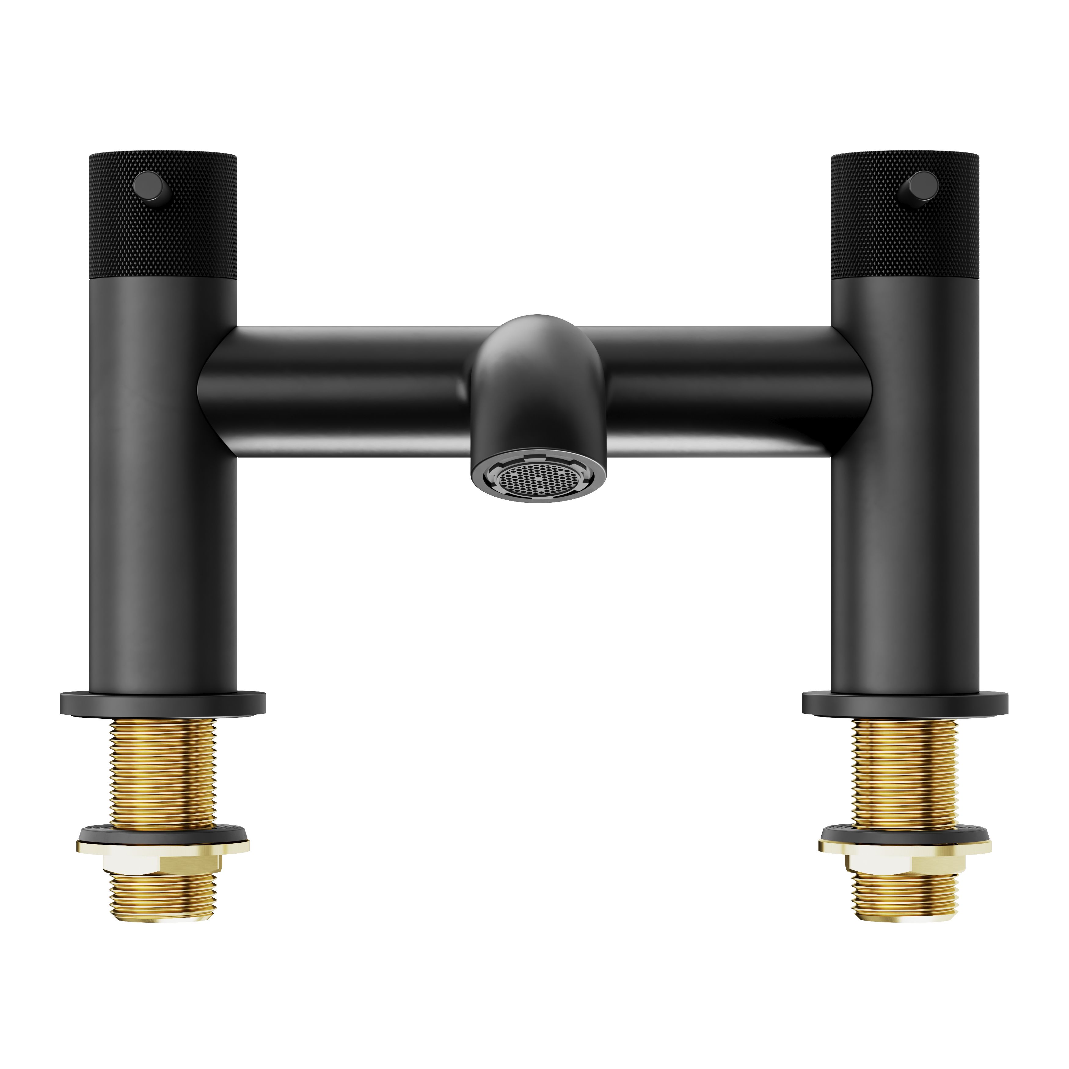 GoodHome Matt Black Deck-mounted Manual Double Bath Filler Tap