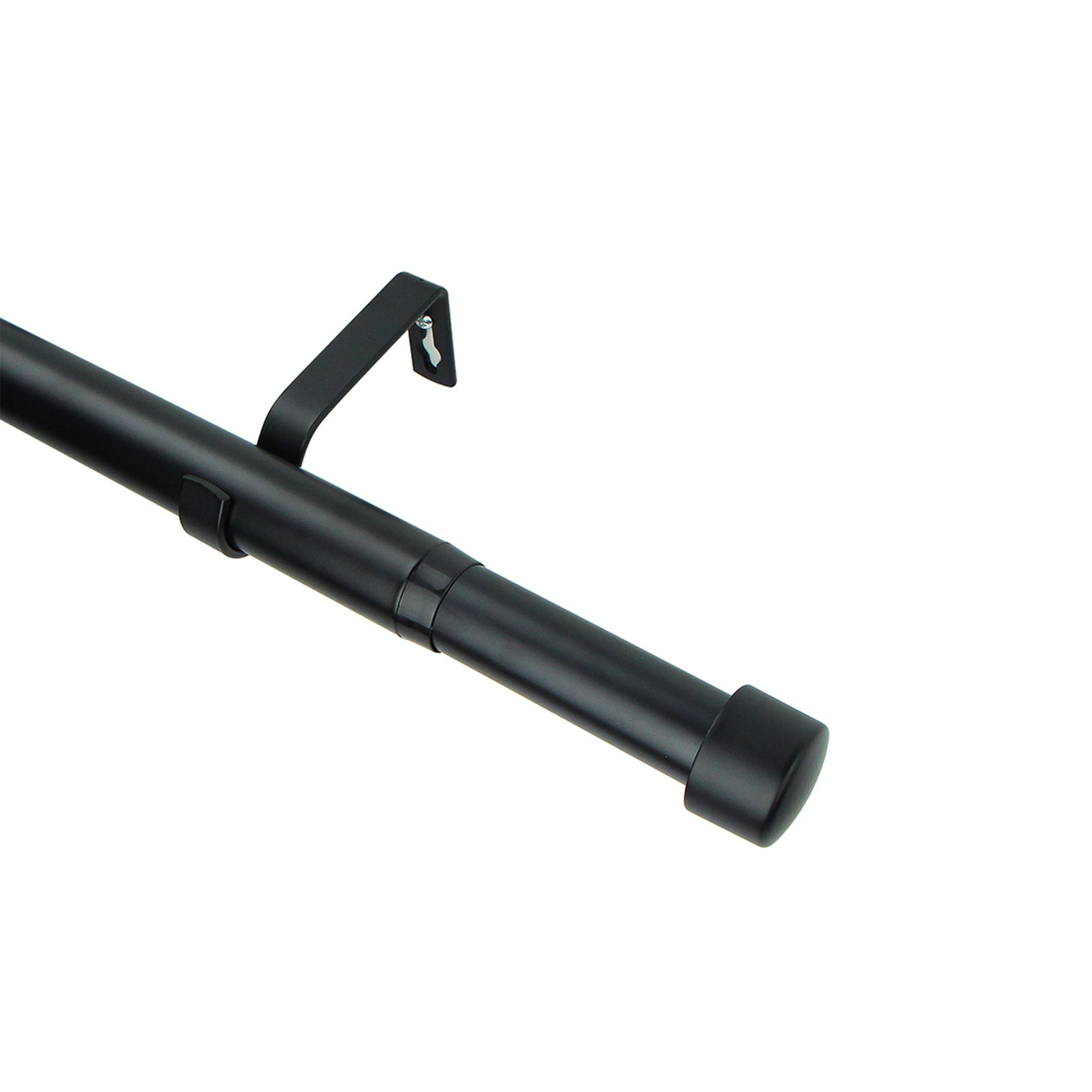GoodHome Matt black Extendable Cap Single pole Set, (L)1200mm-2100mm (Dia)28mm