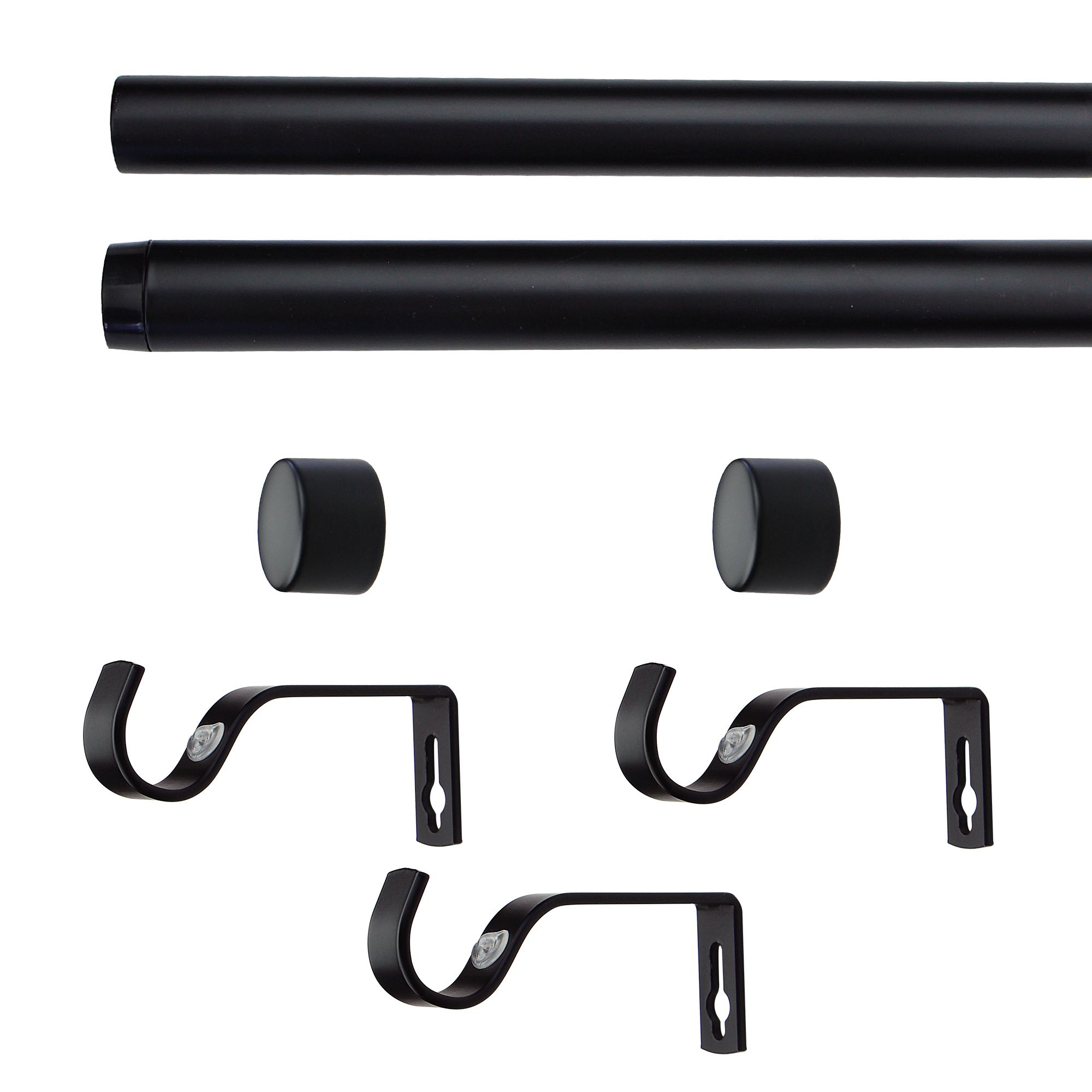 GoodHome Matt black Extendable Cap Single pole Set, (L)1200mm-2100mm (Dia)28mm