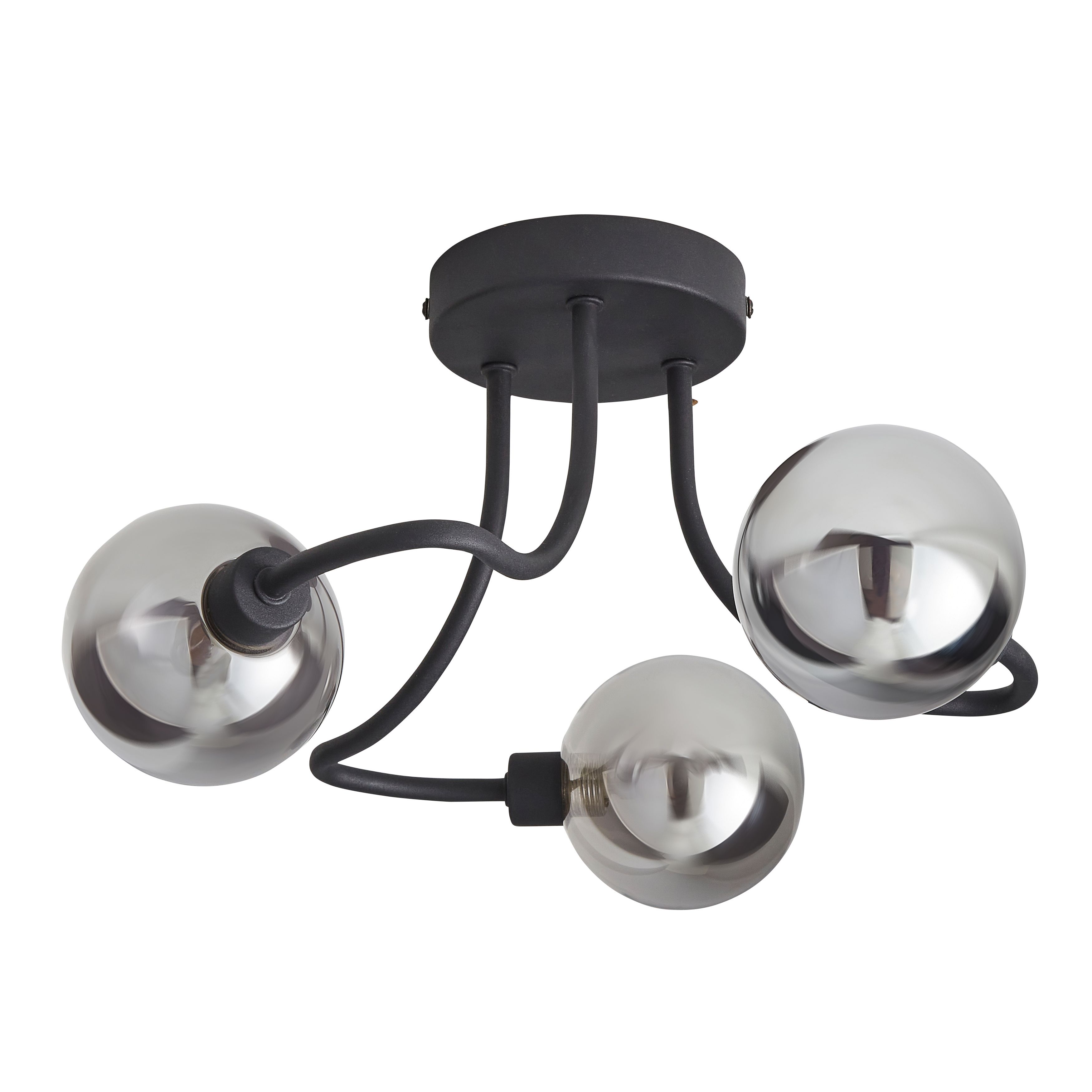 GoodHome Matt Glass & metal Black 3 Lamp LED Ceiling light