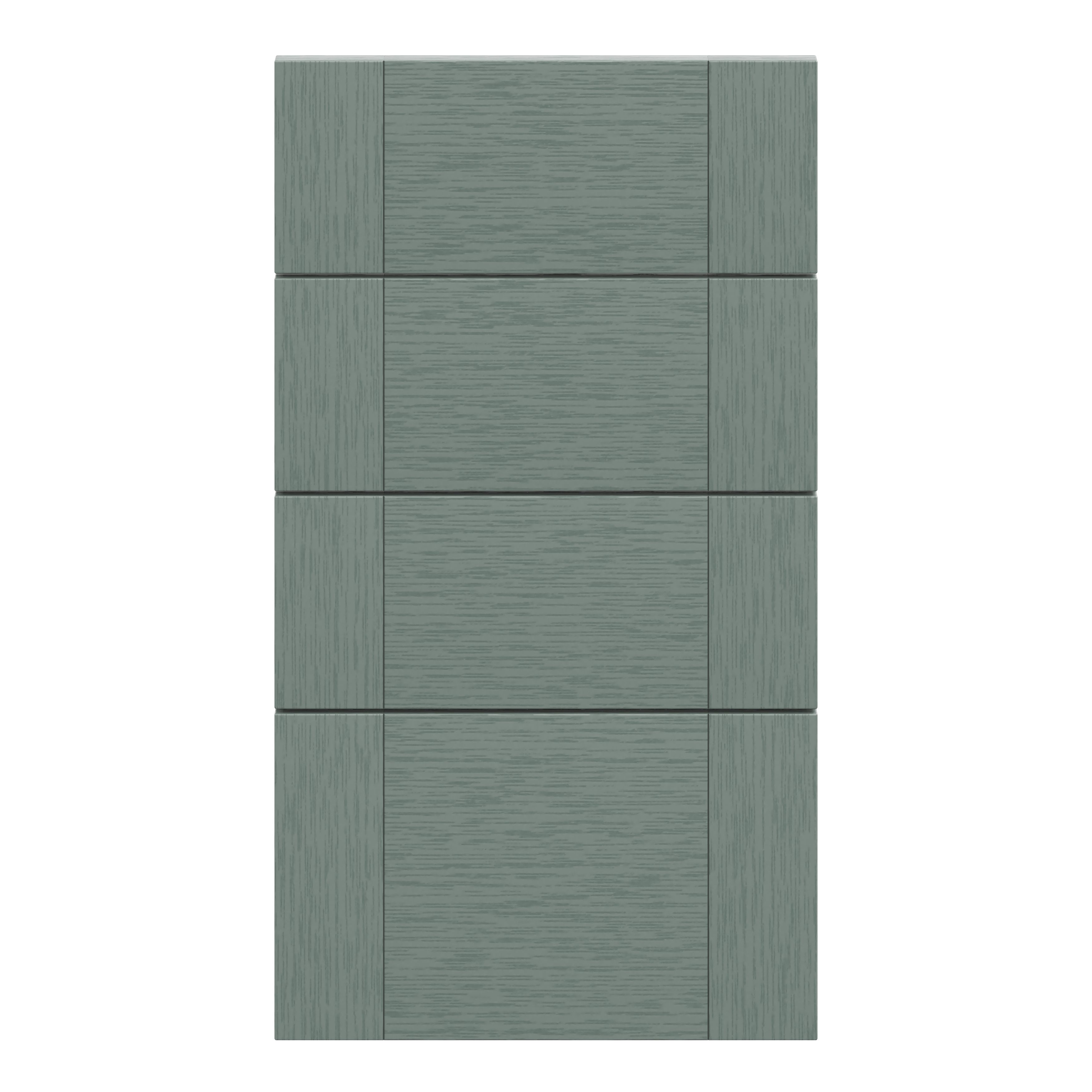 GoodHome Matt Green Painted Wood Effect Shaker Drawer front (W)400mm, Pack of 4