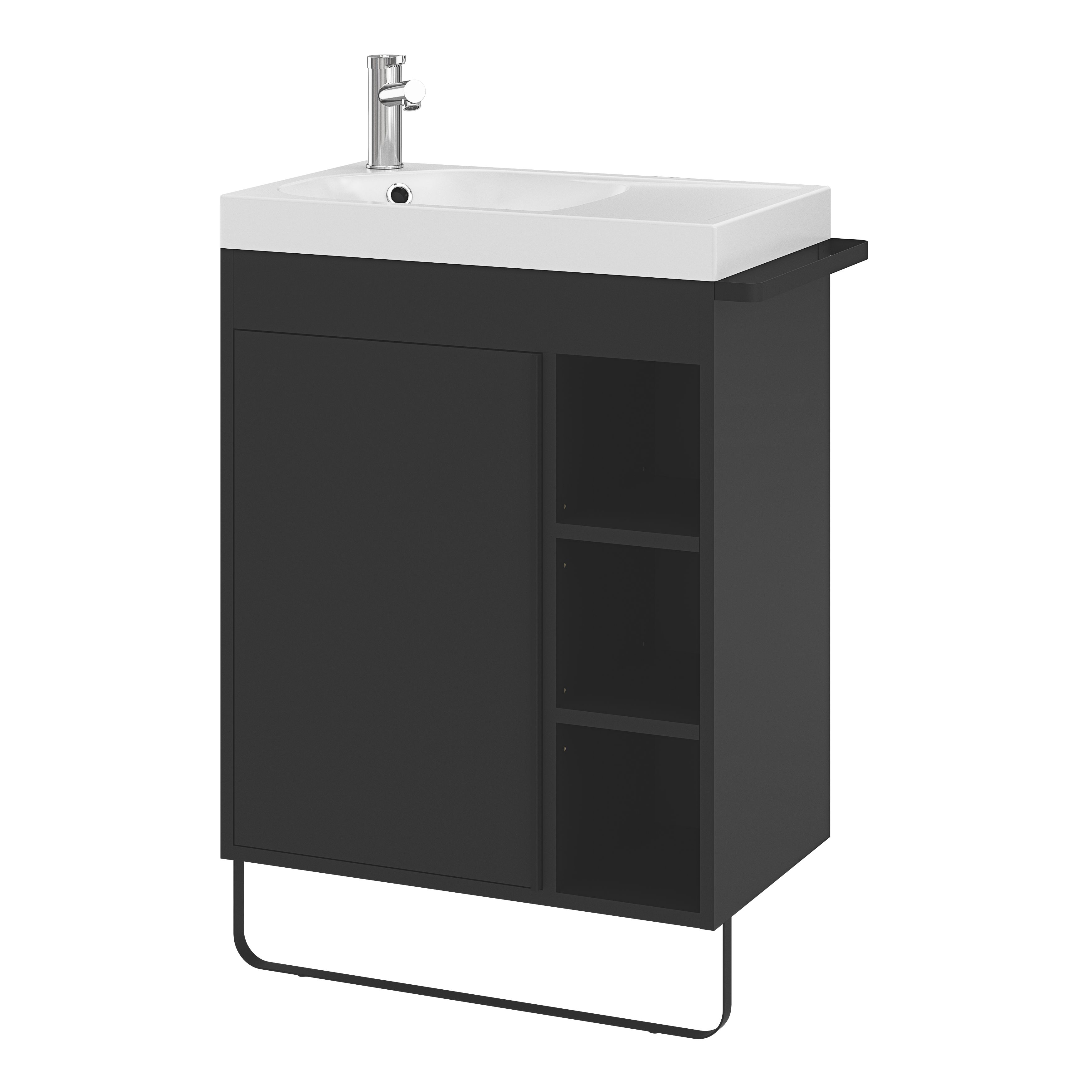 GoodHome Maza Black Freestanding Vanity unit & basin set - Includes Towel rail (W)650mm (H)820mm