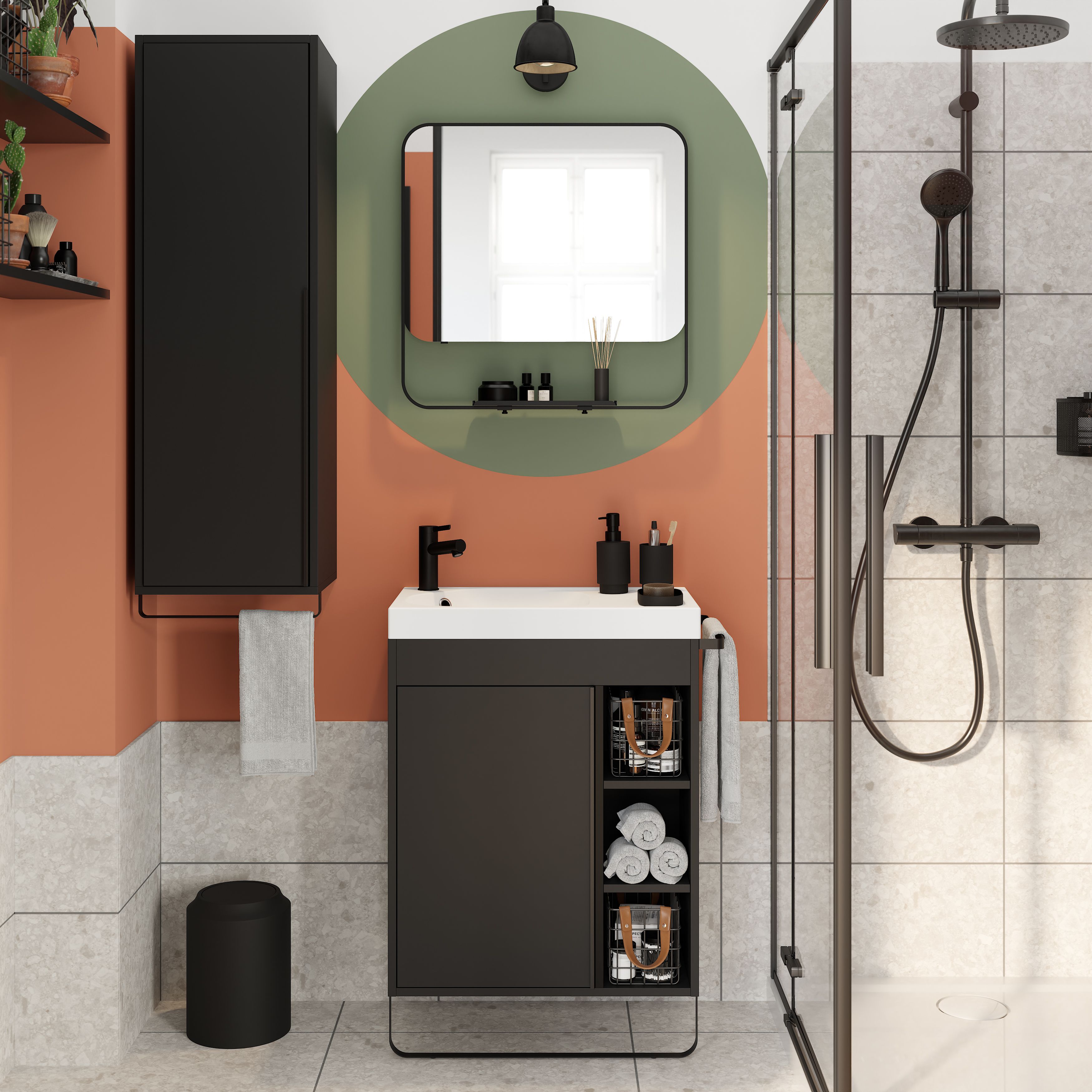 GoodHome Maza Black Freestanding Vanity unit & basin set - Includes Towel rail (W)650mm (H)820mm