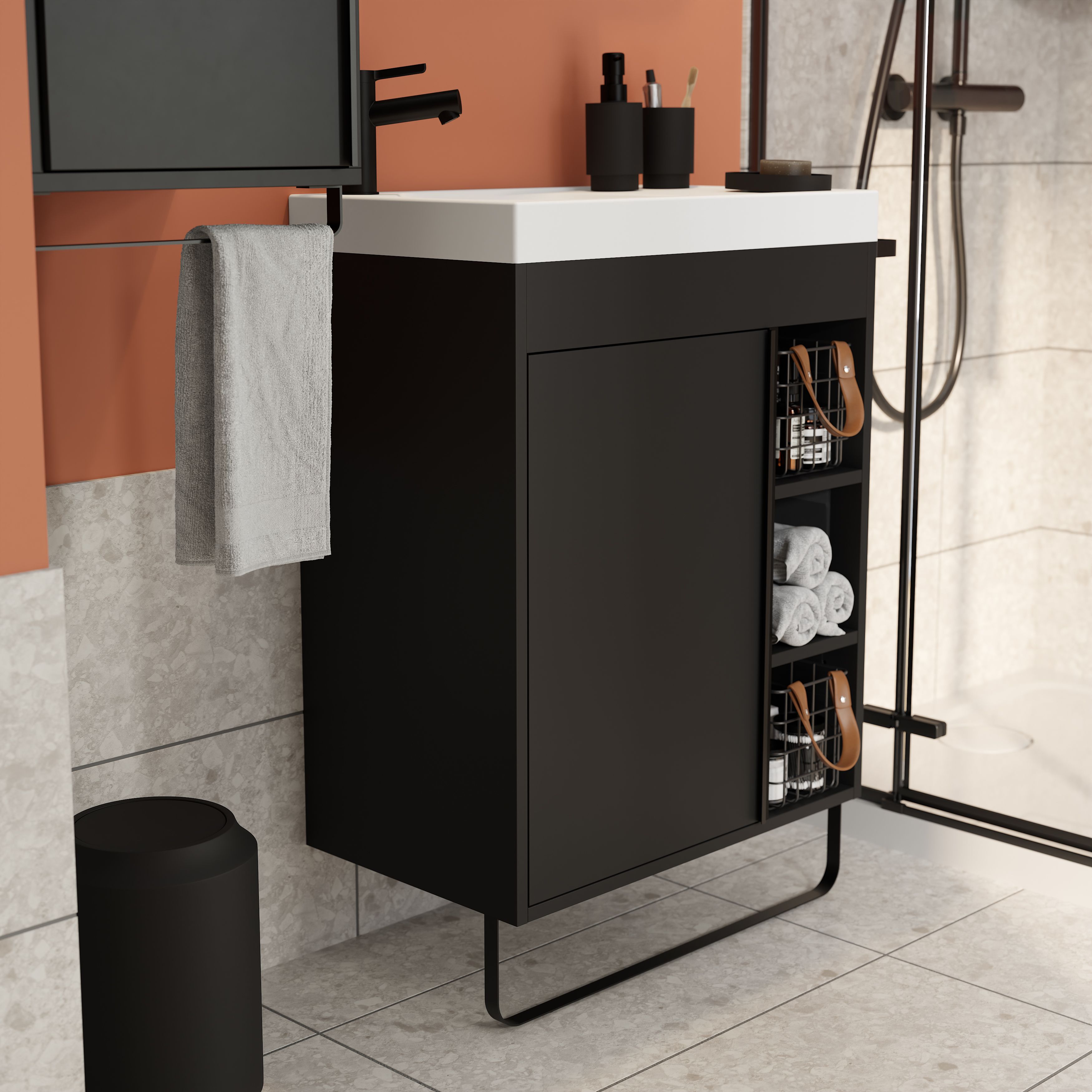 GoodHome Maza Black Freestanding Vanity unit & basin set - Includes Towel rail (W)650mm (H)820mm
