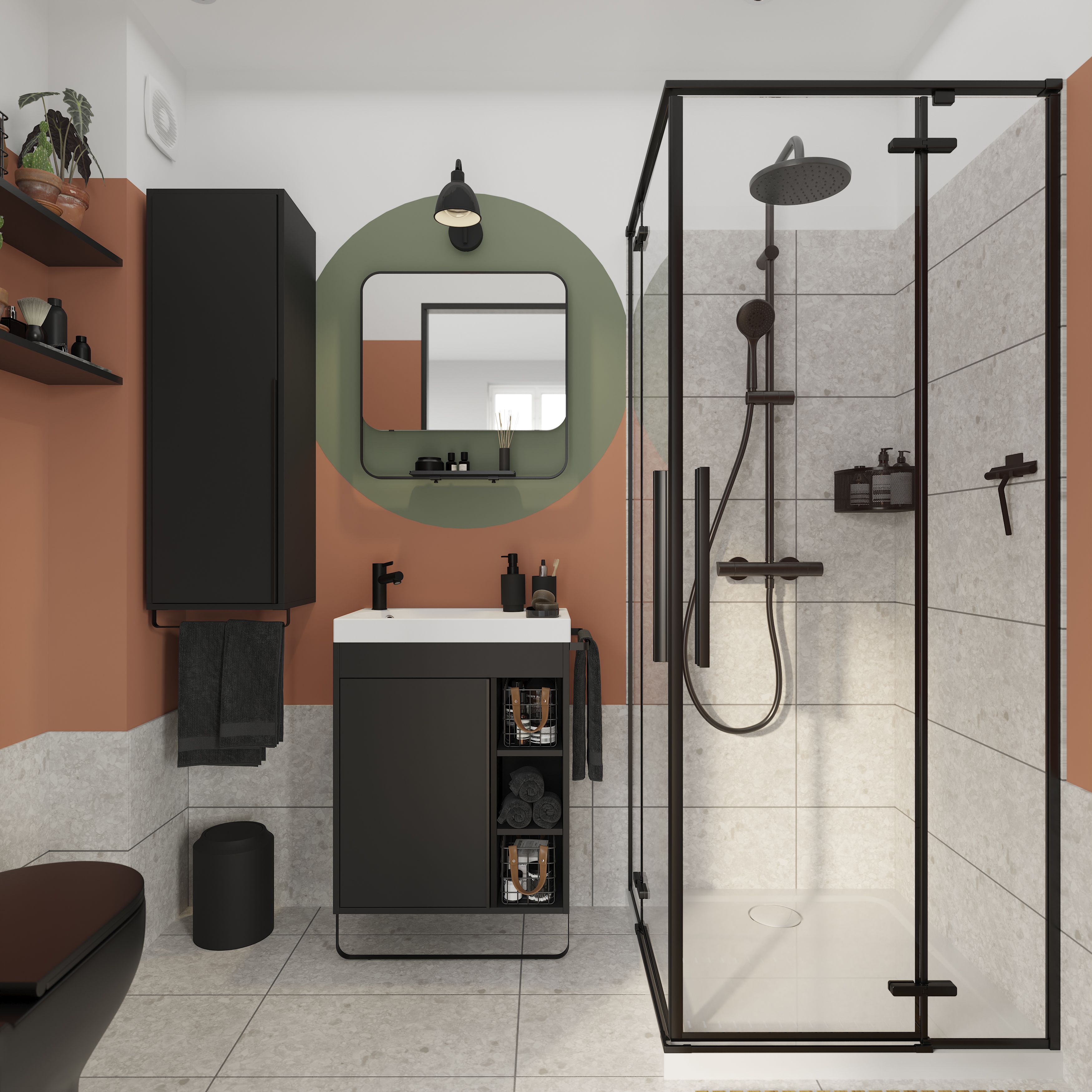 GoodHome Maza Black Freestanding Vanity unit & basin set - Includes Towel rail (W)650mm (H)820mm