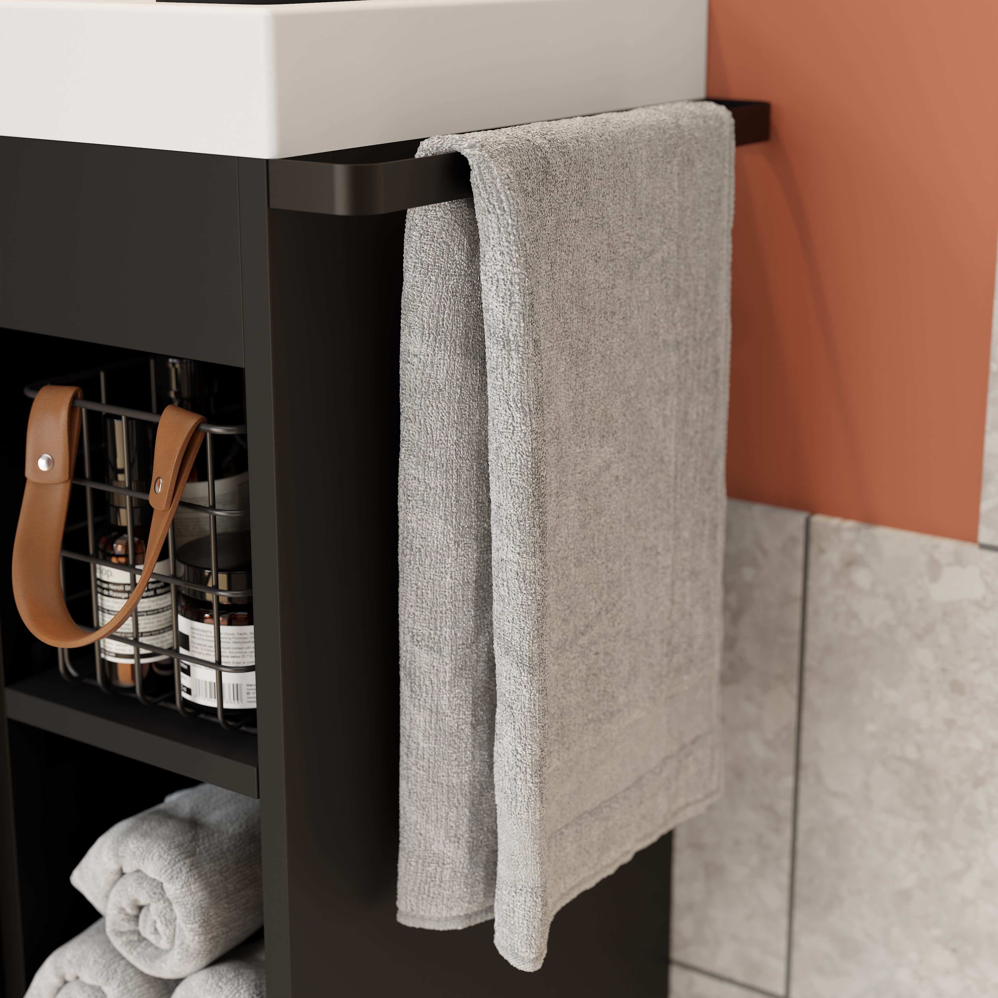 GoodHome Maza Black Freestanding Vanity unit & basin set - Includes Towel rail (W)650mm (H)820mm