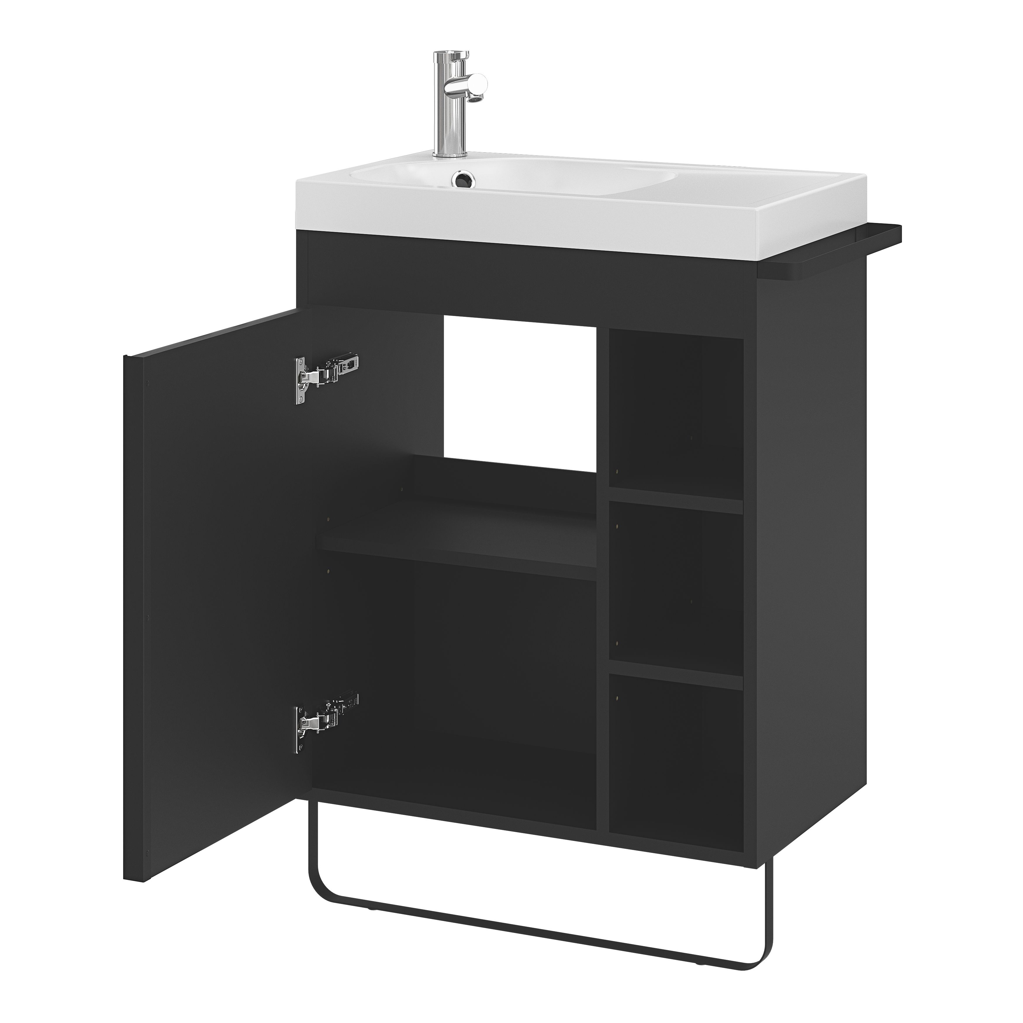 GoodHome Maza Black Freestanding Vanity unit & basin set - Includes Towel rail (W)650mm (H)820mm