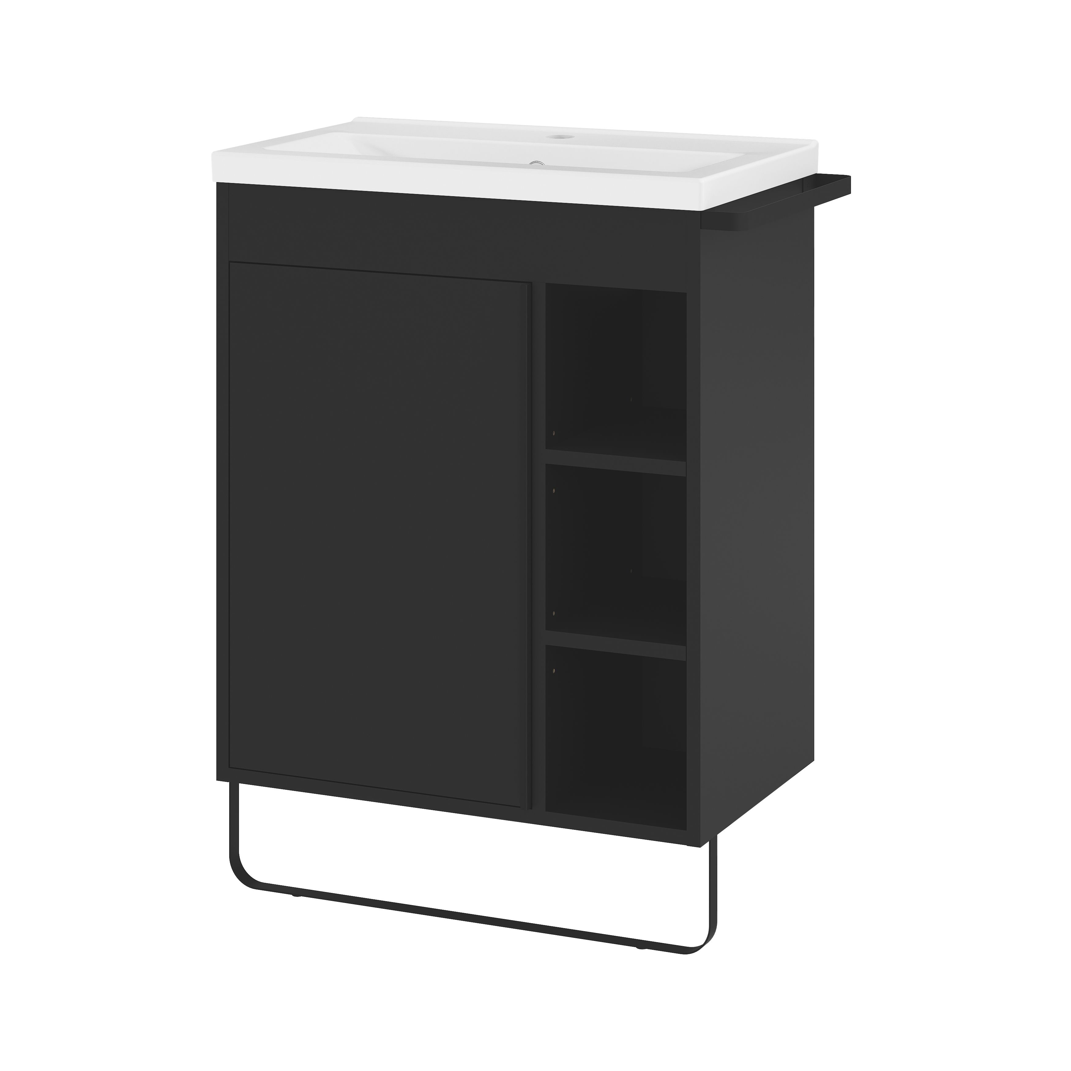 GoodHome Maza Black Freestanding Vanity unit & basin set - Includes Towel rail (W)650mm (H)820mm