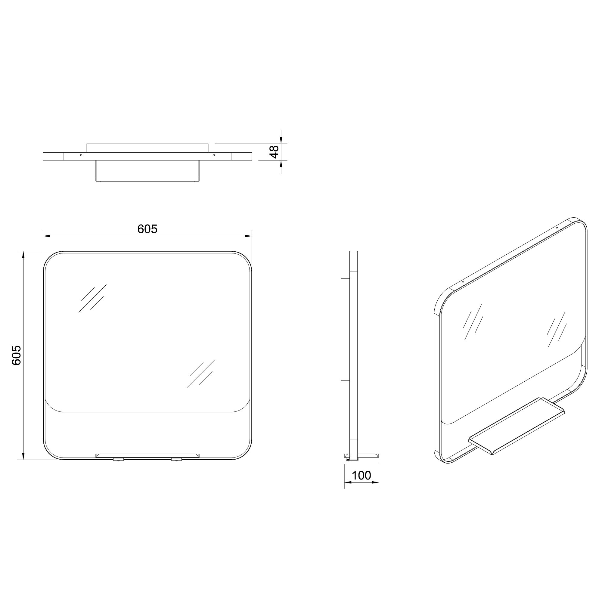 GoodHome Maza Matt Black Square Wall-mounted Bathroom Mirror (H)60.5cm (W)60.5cm