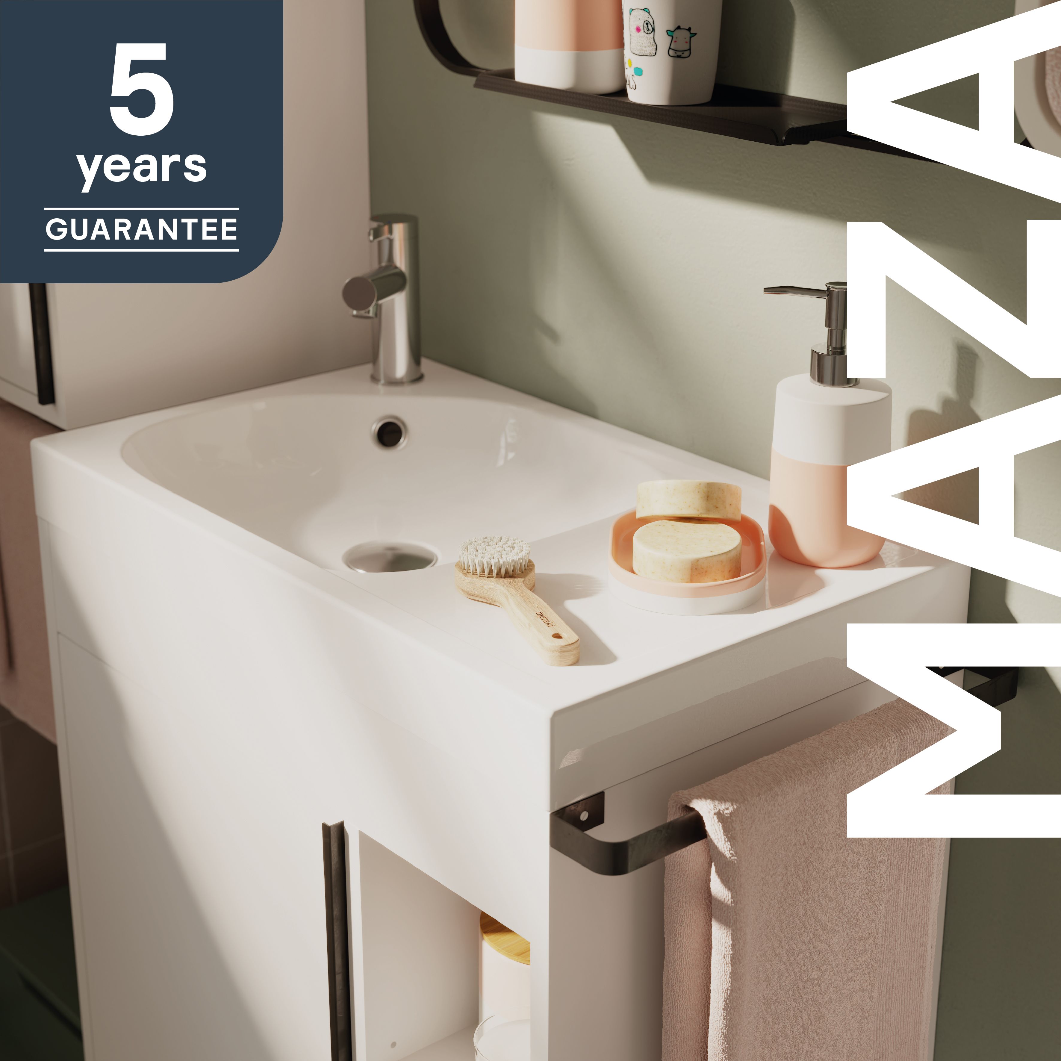 GoodHome Maza Satin White Rectangular Vanity Basin (W)60.4cm