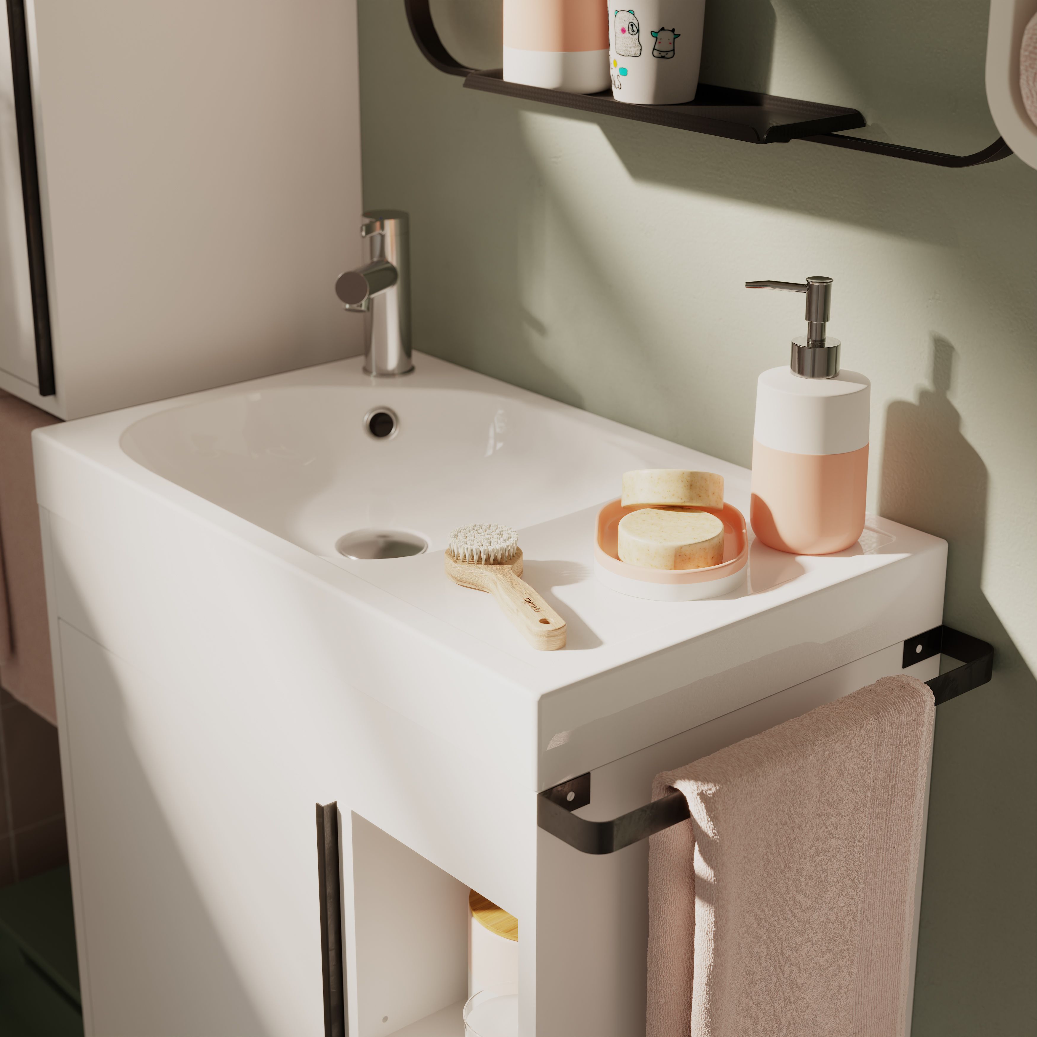 GoodHome Maza Satin White Rectangular Vanity Basin (W)60.4cm