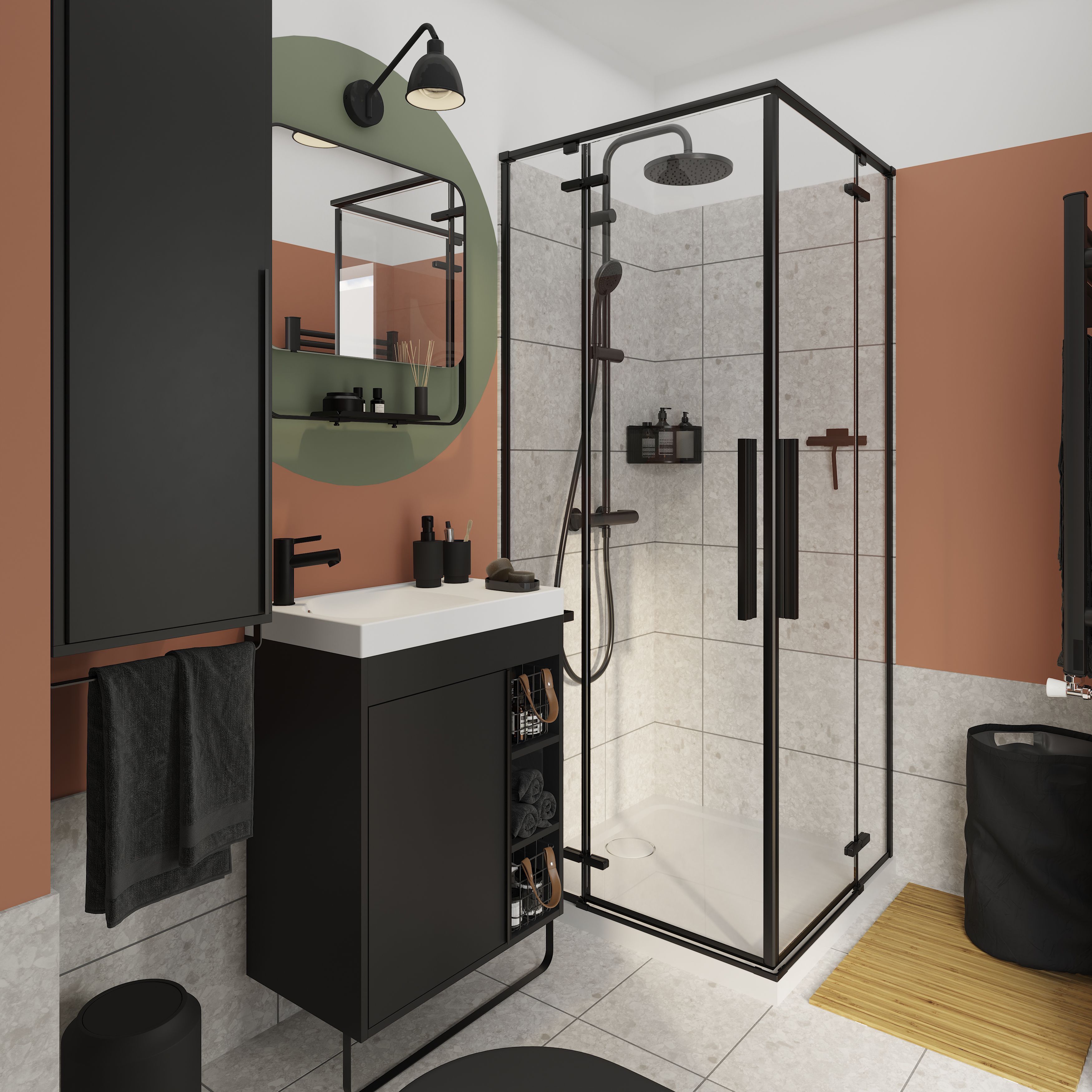 GoodHome MAZA Slimline Matt Black Single Wall-mounted Bathroom Cabinet (H)82cm (W)65cm