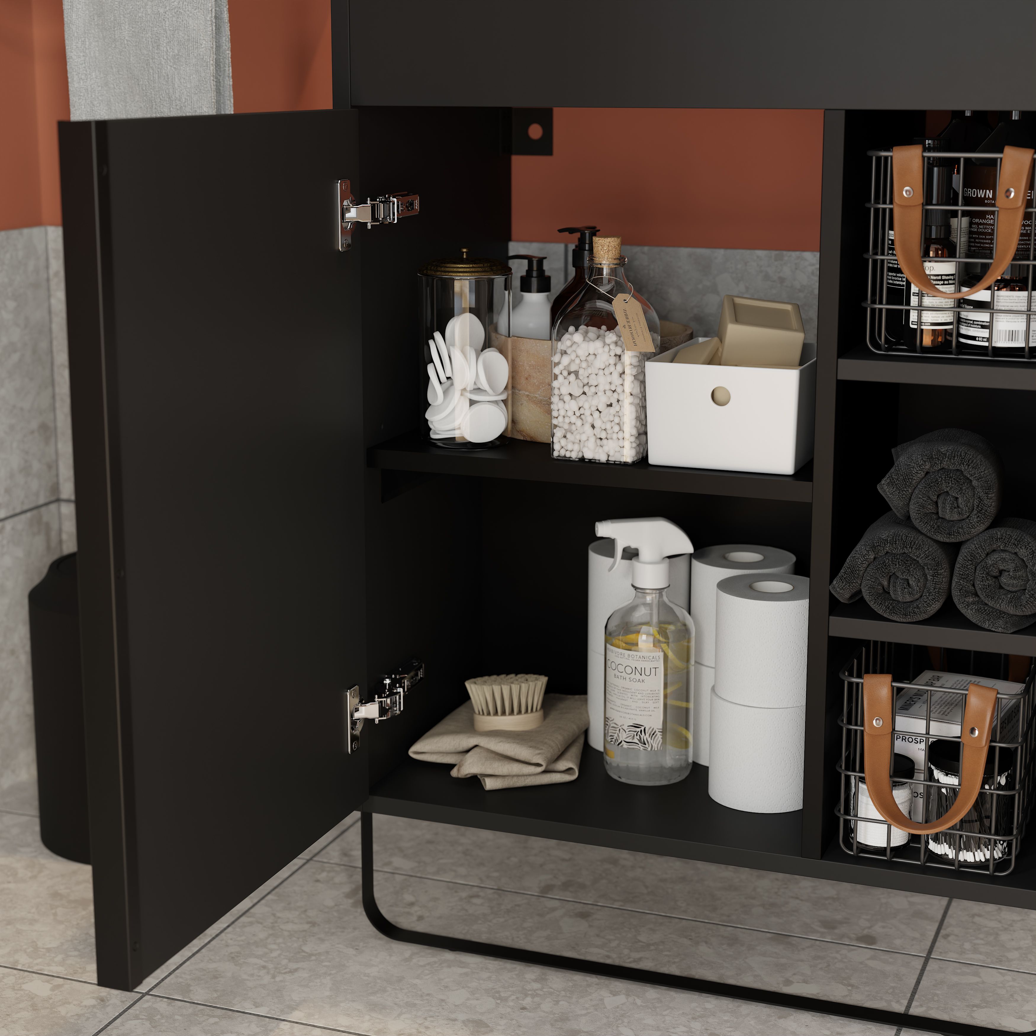 GoodHome MAZA Slimline Matt Black Single Wall-mounted Bathroom Cabinet (H)82cm (W)65cm