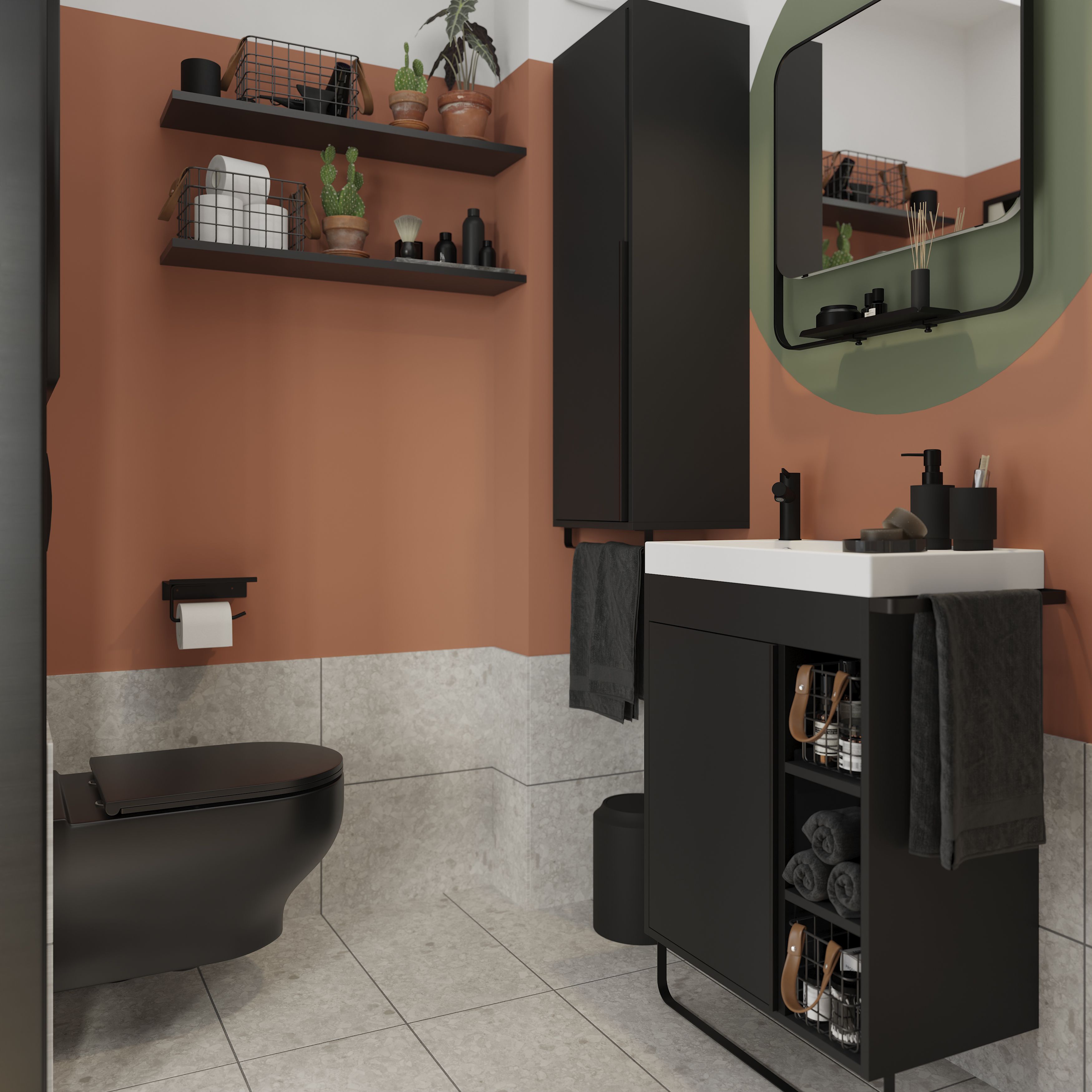GoodHome MAZA Slimline Matt Black Single Wall-mounted Bathroom Cabinet (H)82cm (W)65cm