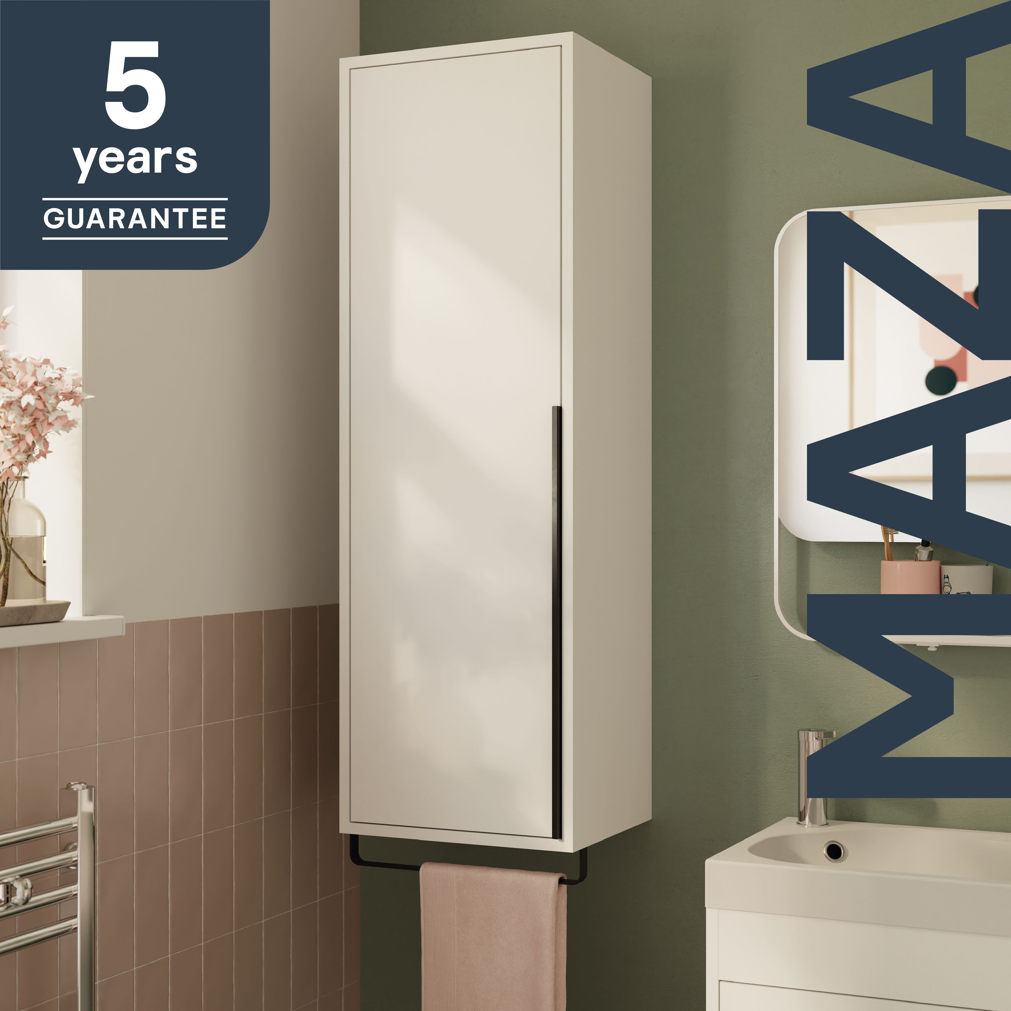 GoodHome Maza Slimline Matt White Single Bathroom Column cabinet (H)115cm (W)36cm
