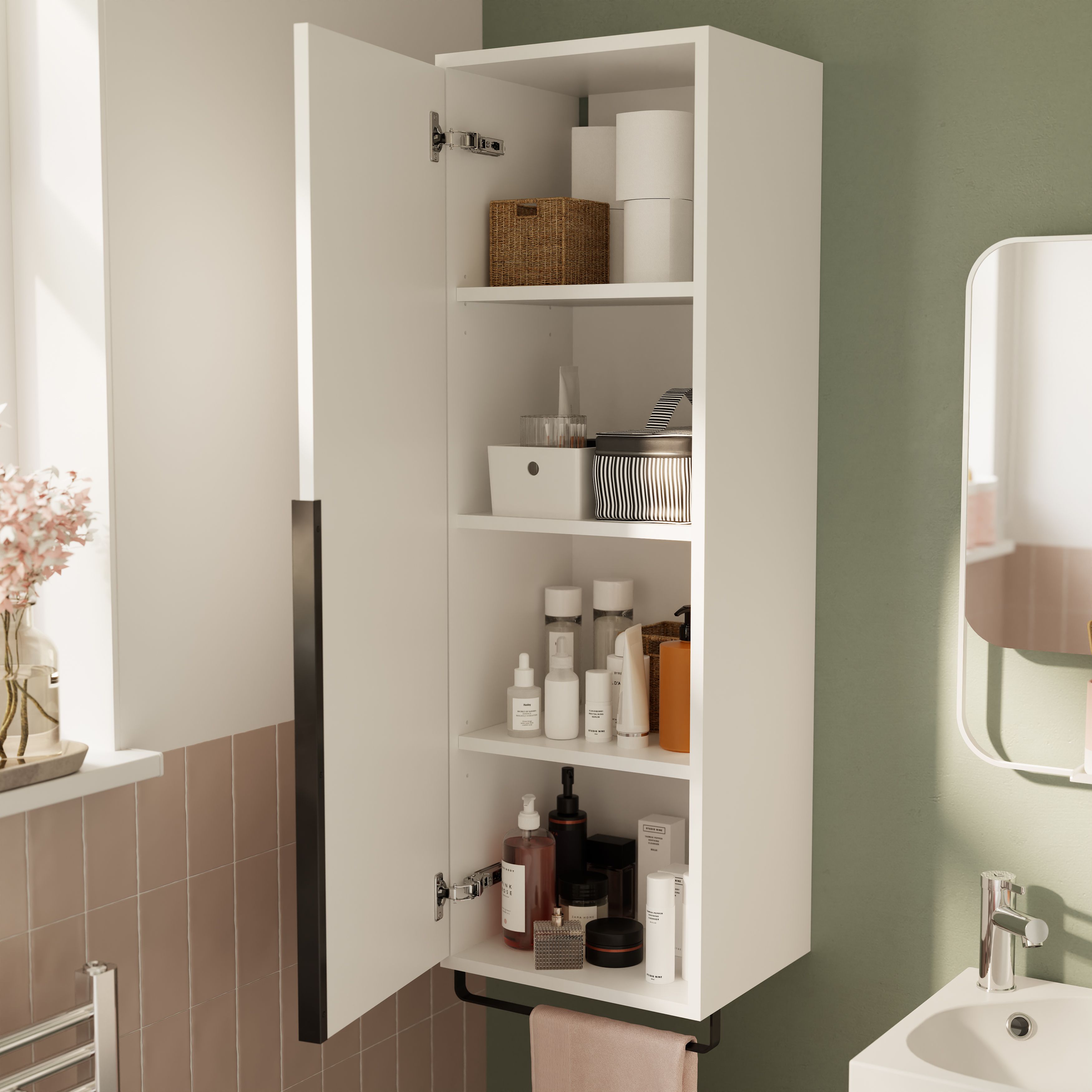 GoodHome Maza Slimline Matt White Single Bathroom Column cabinet (H)115cm (W)36cm